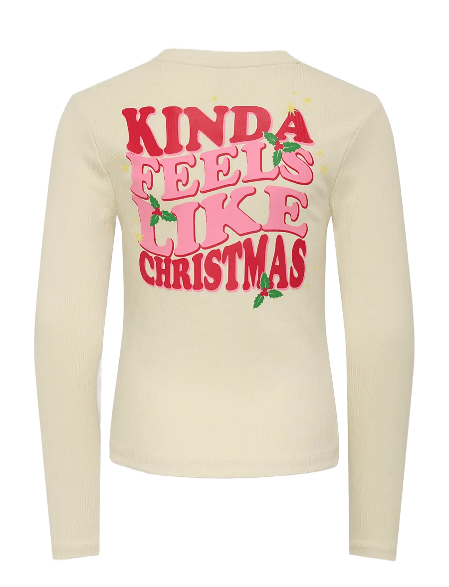 Kids Only - KOGBELLA XMAS LIFE L/S O-NECK TOP JRS - pikkade varrukatega t-särgid - birch - 1