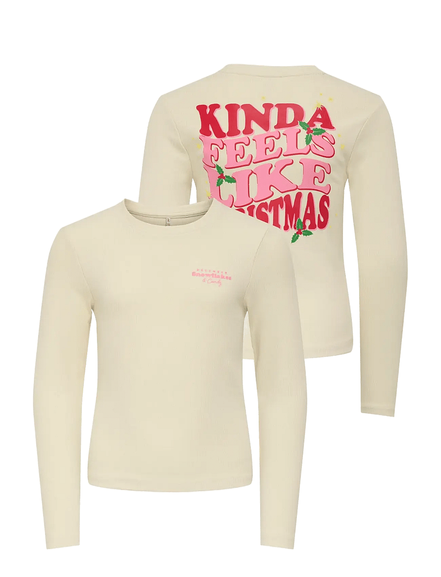 Kids Only - KOGBELLA XMAS LIFE L/S O-NECK TOP JRS - pikkade varrukatega t-särgid - birch - 2