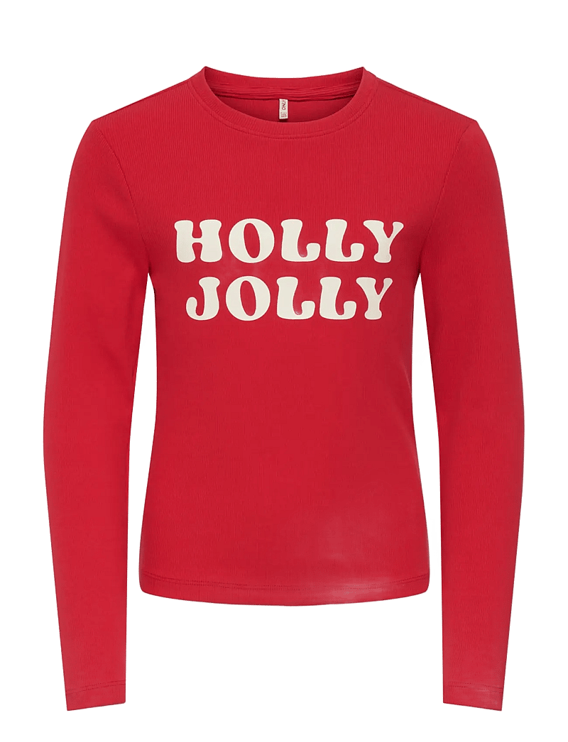 Kids Only - KOGBELLA XMAS LIFE L/S O-NECK TOP JRS - langærmede t-shirts - salsa - 0