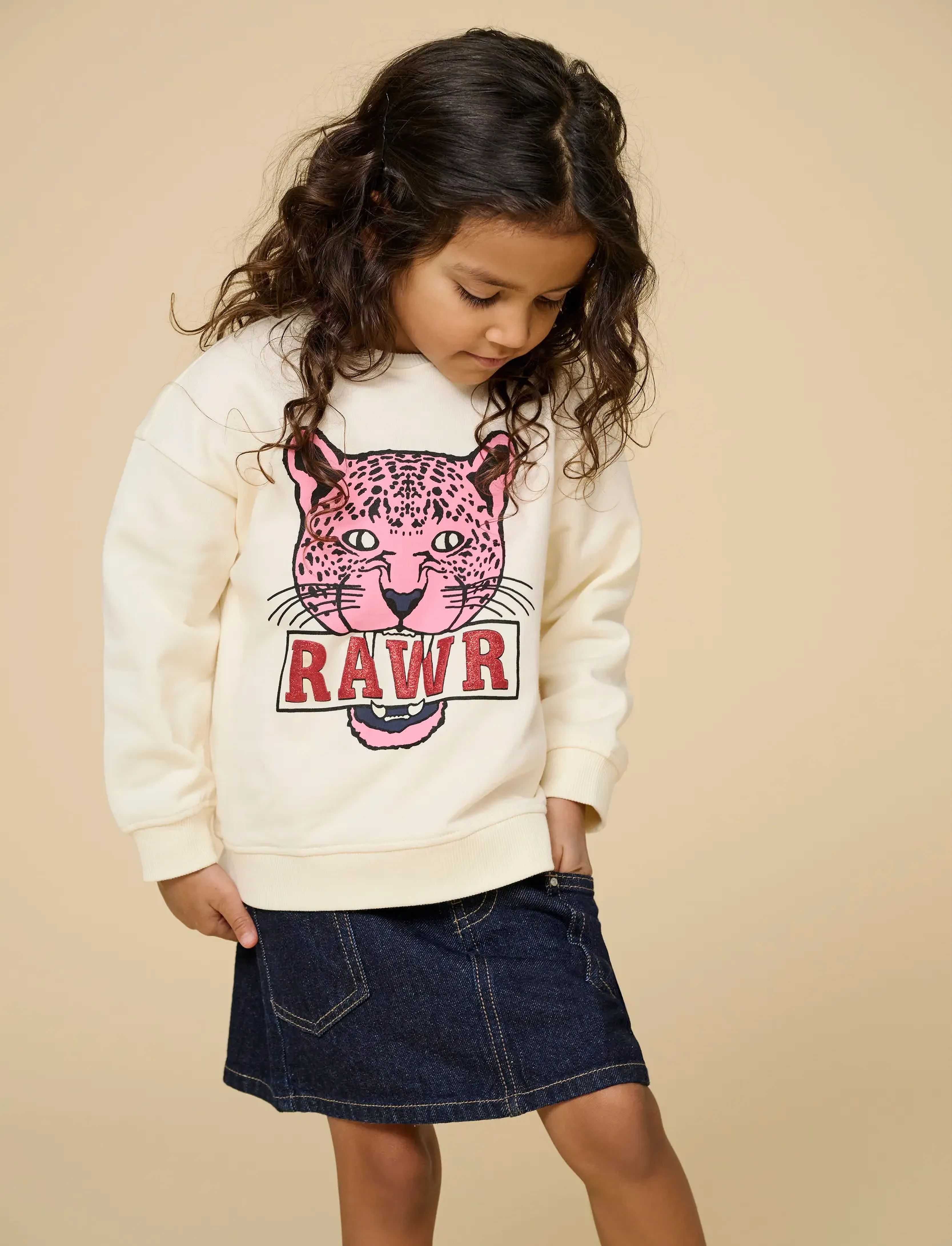 Kids Only KMGLEOPAULA LIFE L/S LOOSE PULLO BRU SWT - Sweatshirts - TOFU / cream