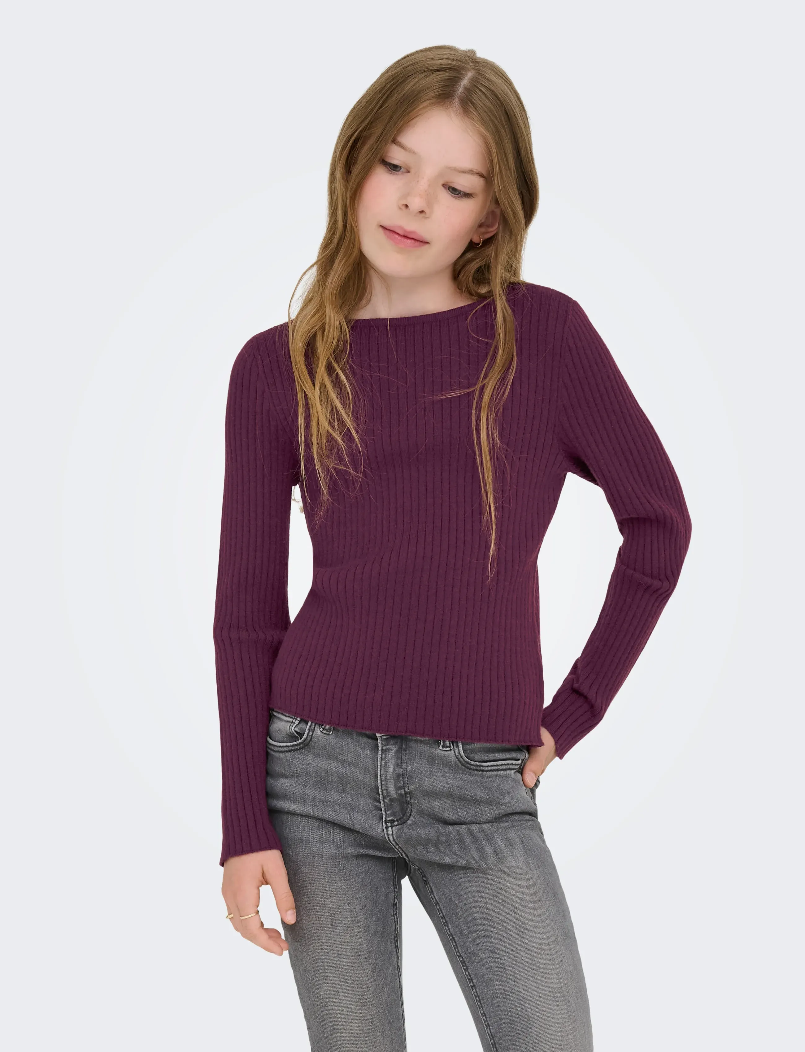 Kids Only KOGIBI LS RIB BOATNECK CP KNT - Stickade tröjor - MAUVE WINE / burgundy