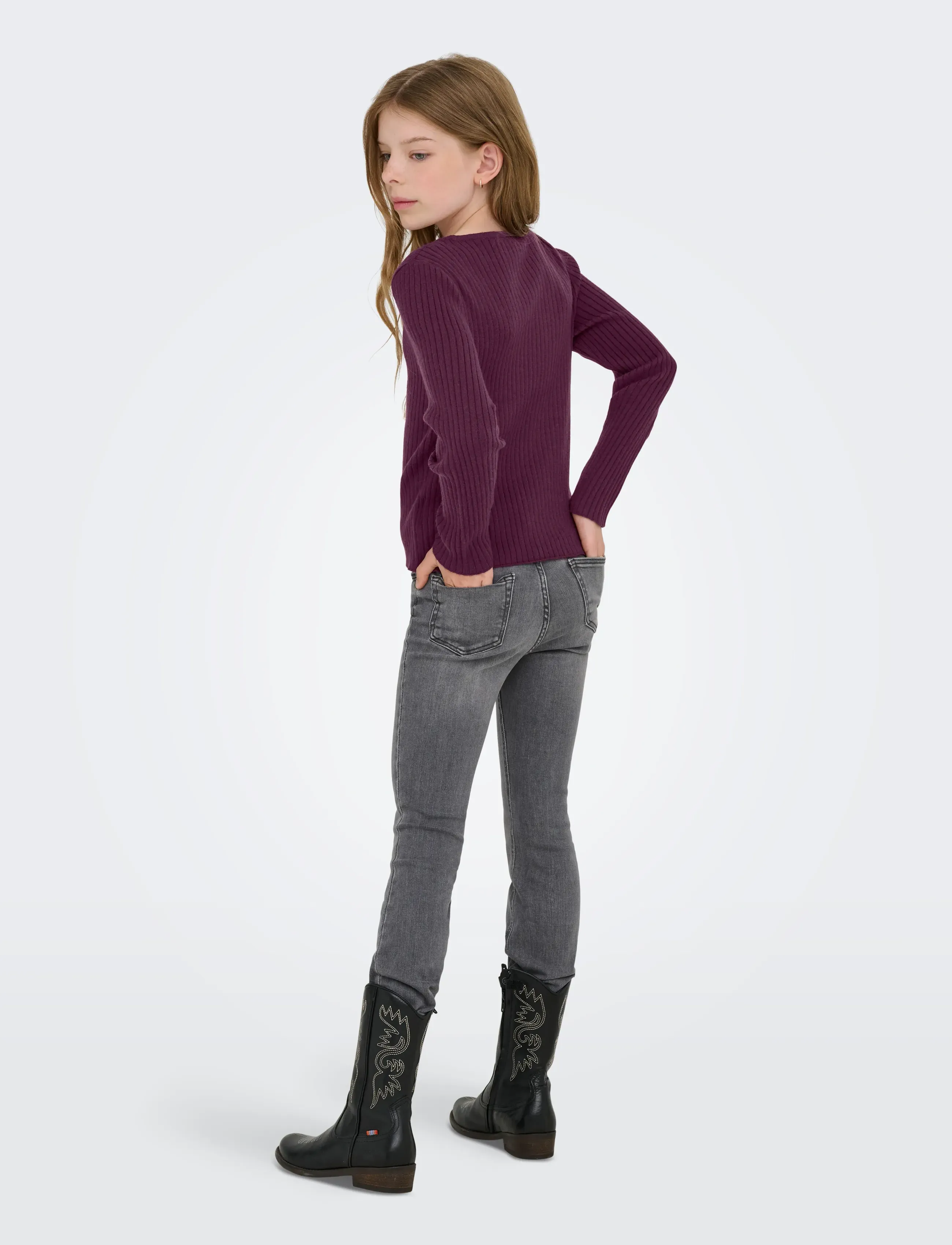 Kids Only - KOGIBI LS RIB BOATNECK CP KNT NOOS - trøjer - mauve wine - 2