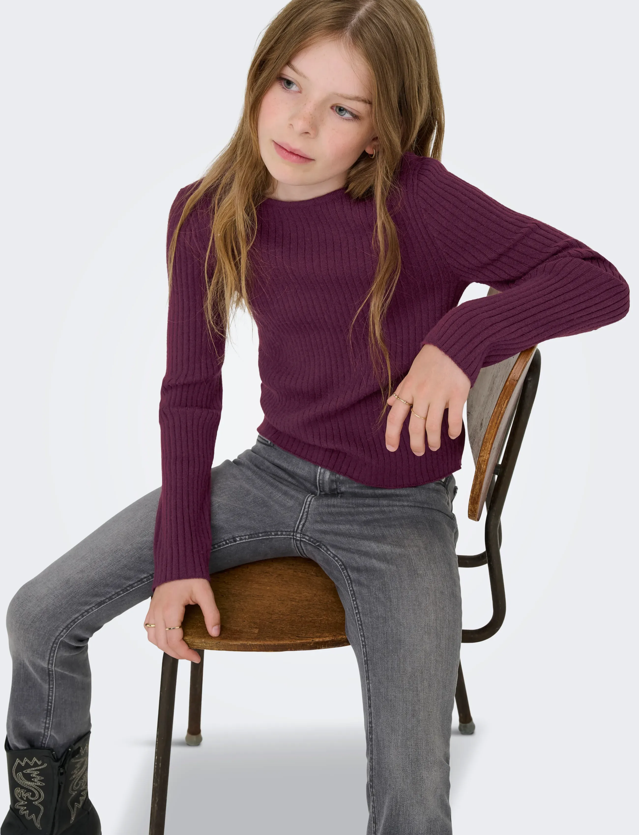 Kids Only - KOGIBI LS RIB BOATNECK CP KNT NOOS - trøjer - mauve wine - 3