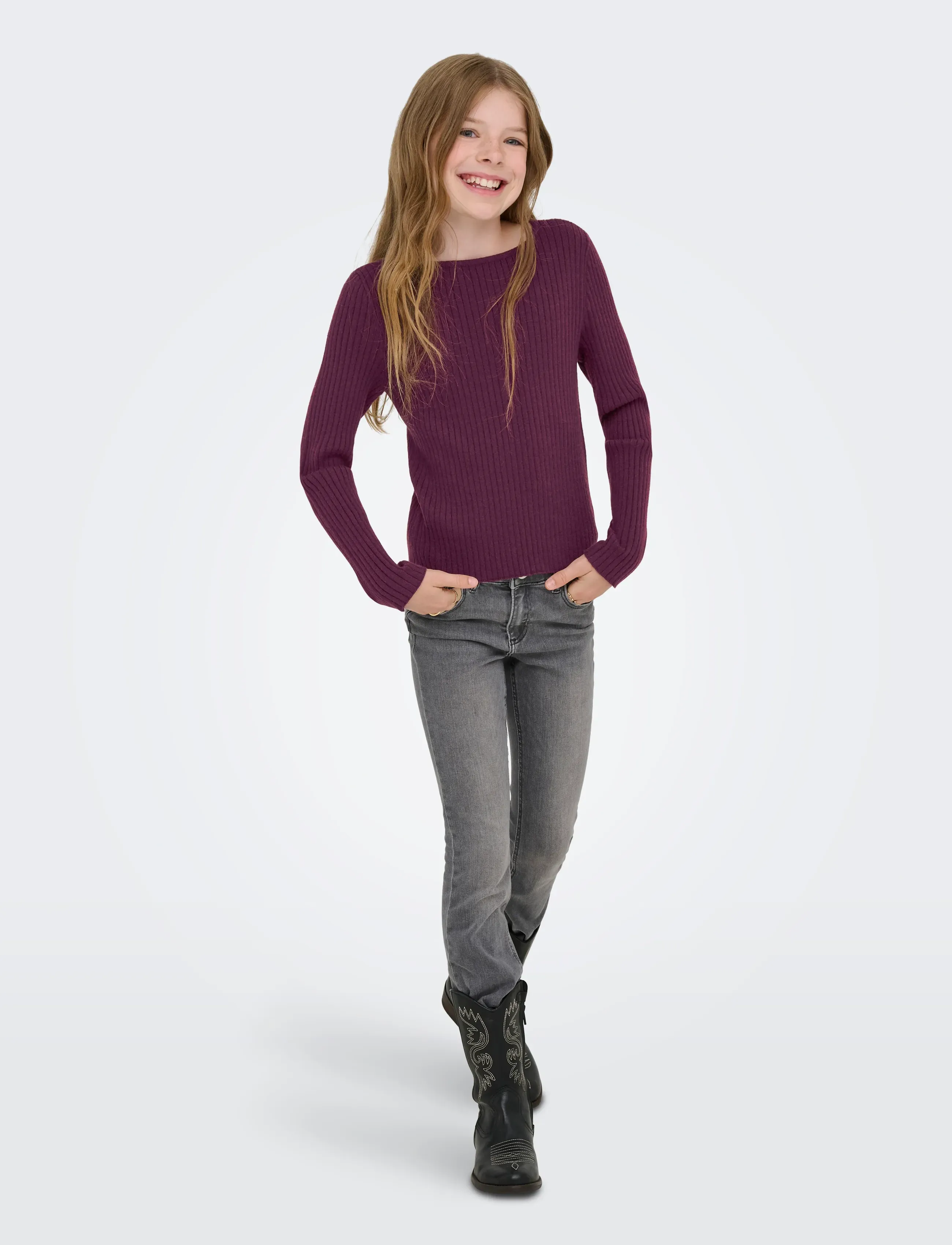 Kids Only - KOGIBI LS RIB BOATNECK CP KNT NOOS - trøjer - mauve wine - 4
