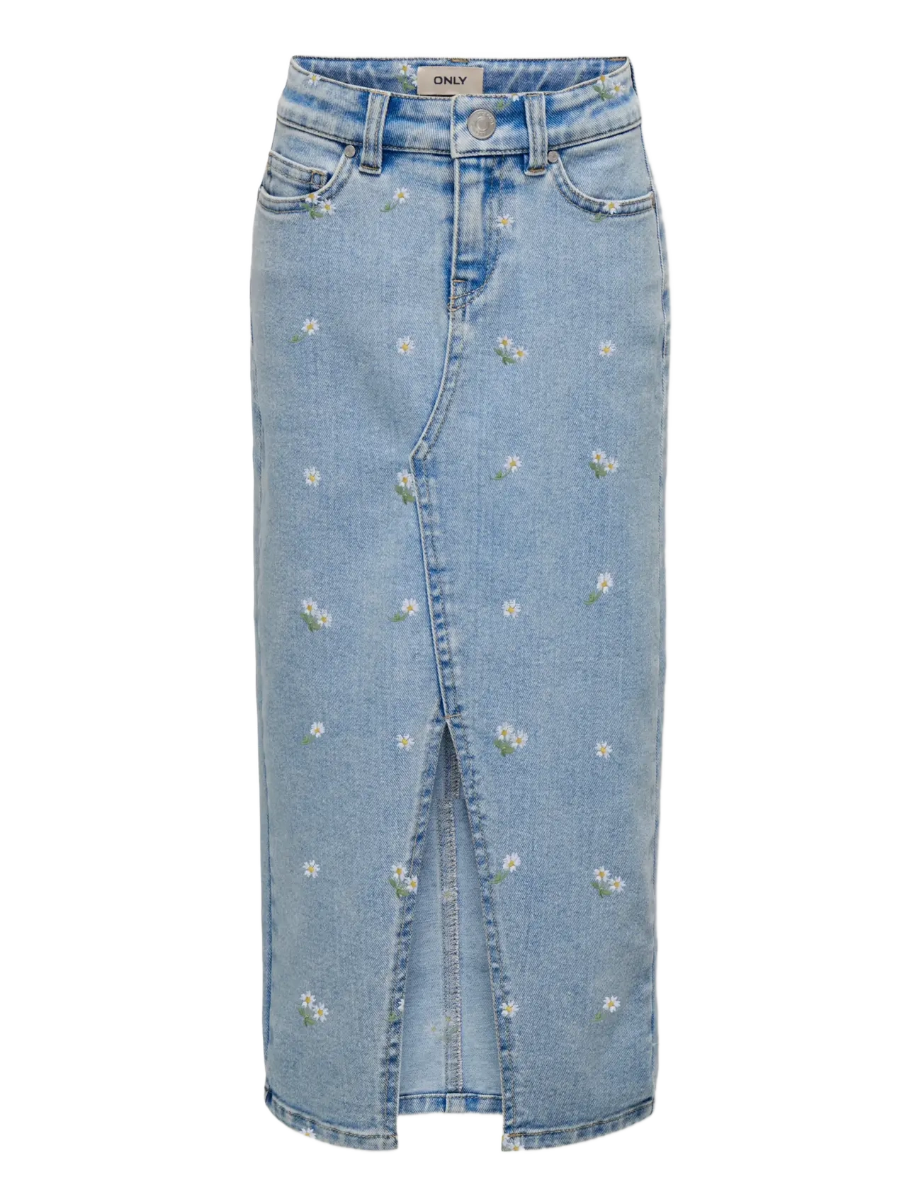 Kids Only KOGSIRI FRONT SLIT EMB SKIRT DNM AZG - Midi-Röcke - LIGHT BLUE DENIM / blue
