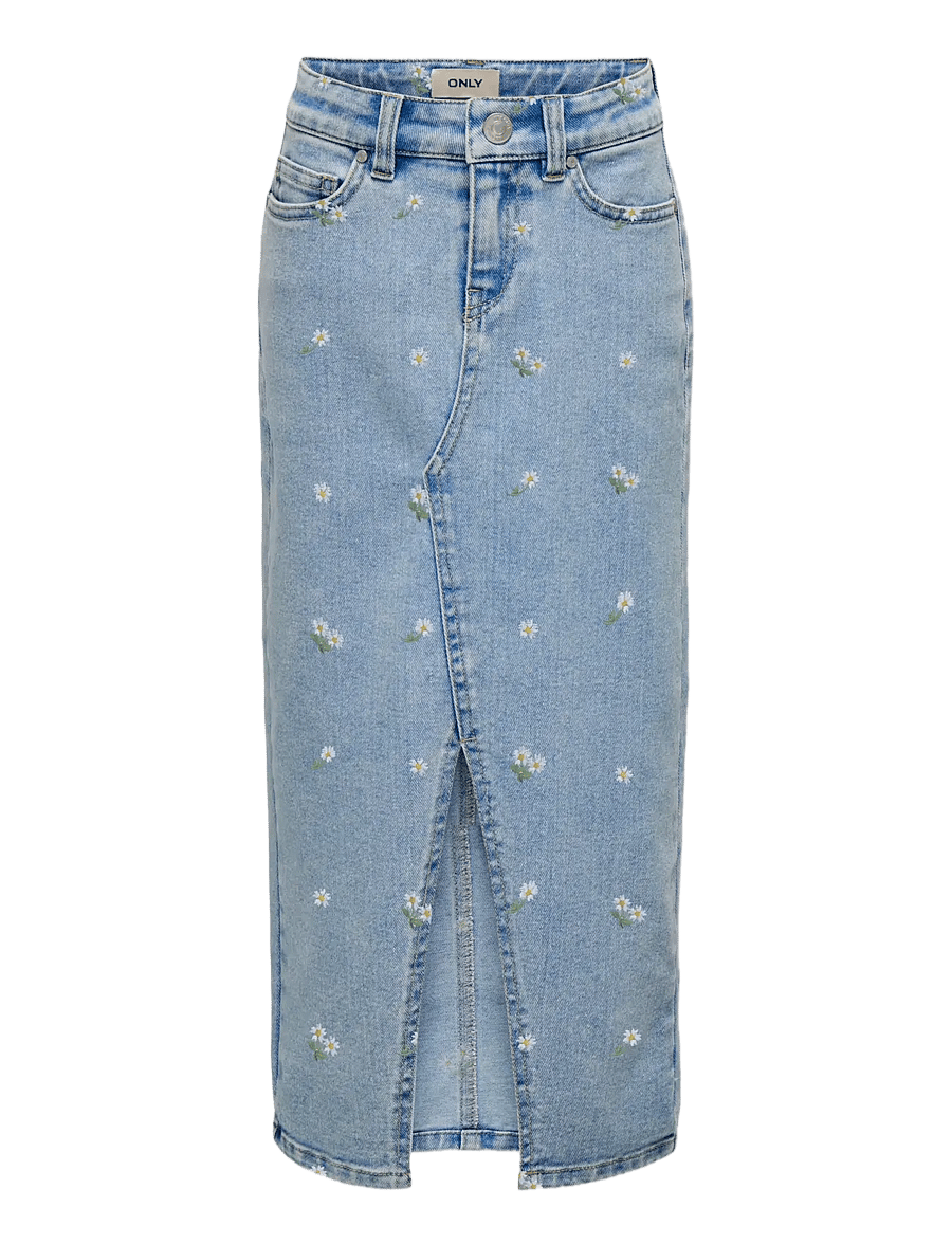 Kids Only - KOGSIRI FRONT SLIT EMB SKIRT DNM AZG - midi rokken - light blue denim - 0