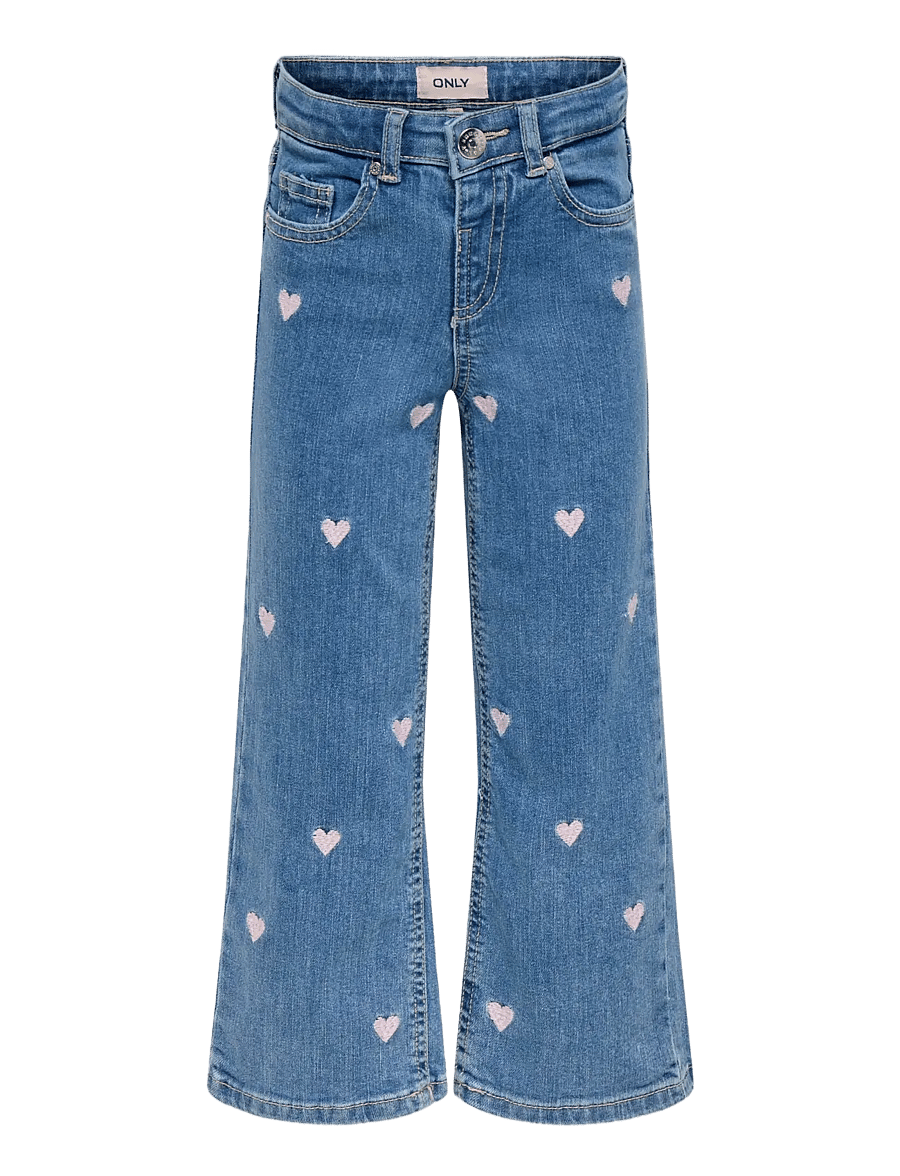 Kids Only - KMGJUICY WIDE LEG HEART EMB JEANS NOOS - hosen mit weitem bein - light medium blue denim - 1
