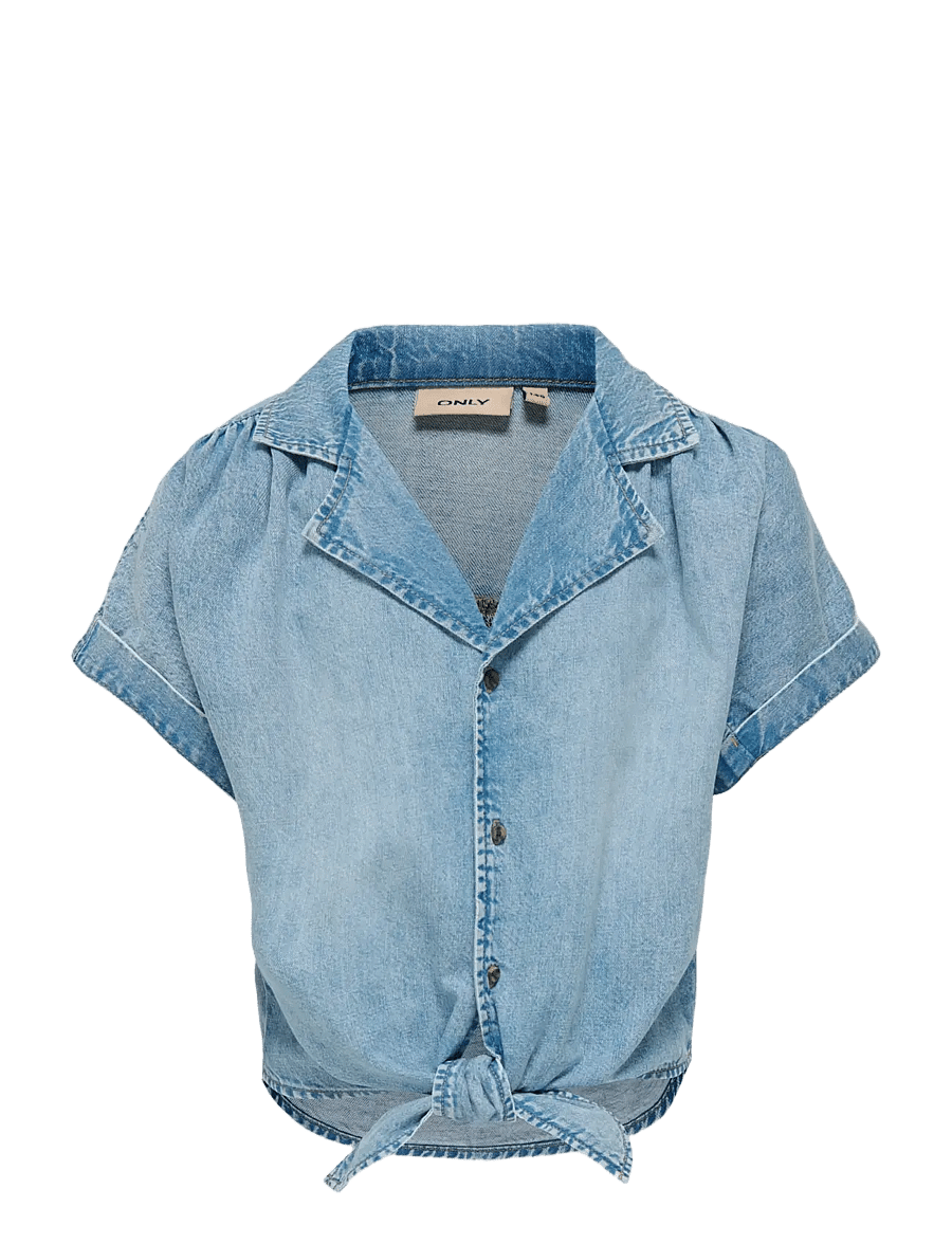 Kids Only - KOGPAULA S/S TIE SHIRT DNM AKM - kurzärmlige hemden - light blue denim - 0