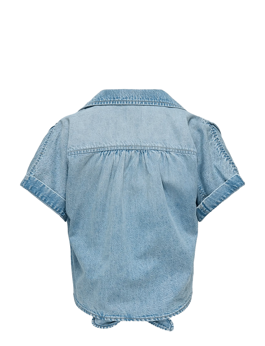 Kids Only - KOGPAULA S/S TIE SHIRT DNM AKM - kurzärmlige hemden - light blue denim - 1
