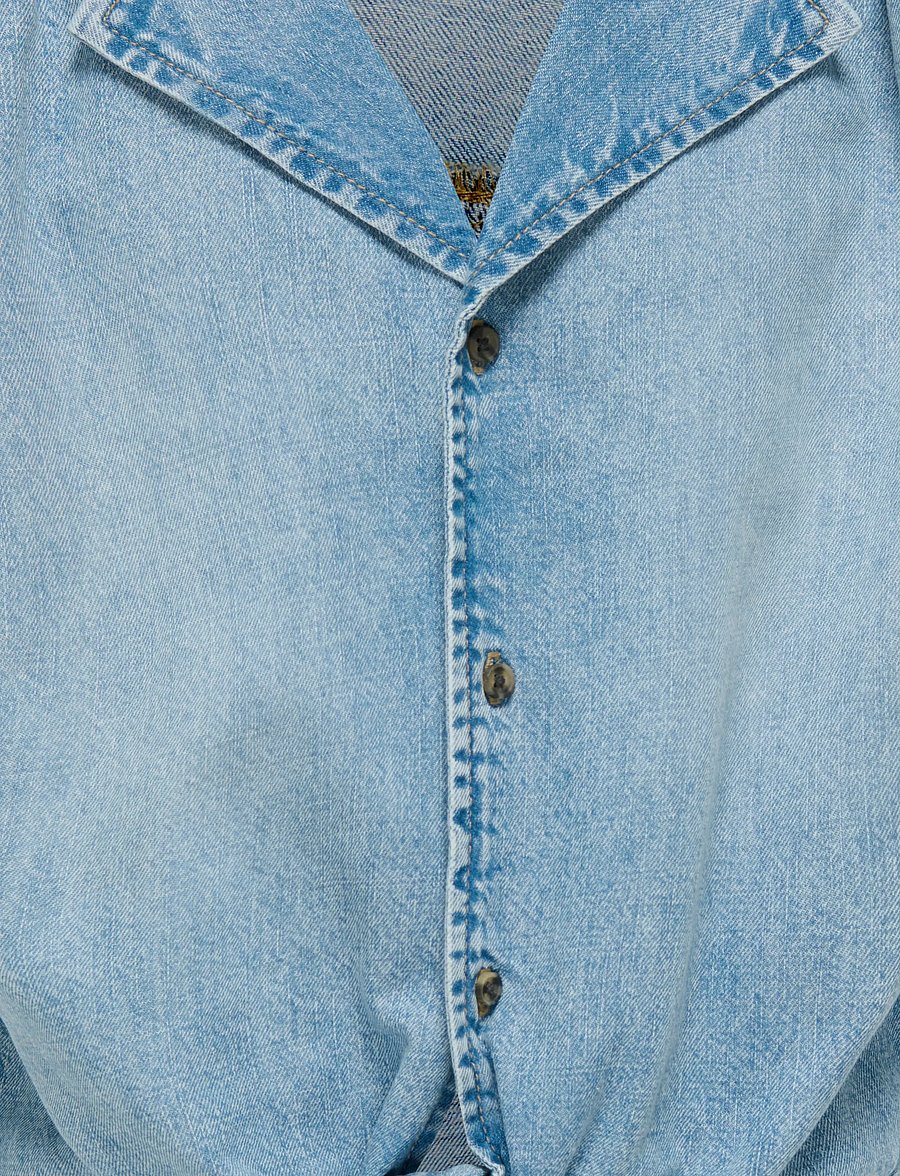 Kids Only - KOGPAULA S/S TIE SHIRT DNM AKM - kurzärmlige hemden - light blue denim - 2