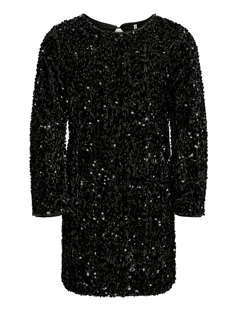 Kids Only - KOGCONFIDENCE LIFE LS SEQ FLRD DRESS JRS - festklänningar - black - 1