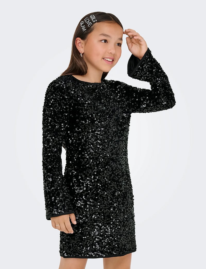 Kids Only - KOGCONFIDENCE LIFE LS SEQ FLRD DRESS JRS - festklänningar - black - 5