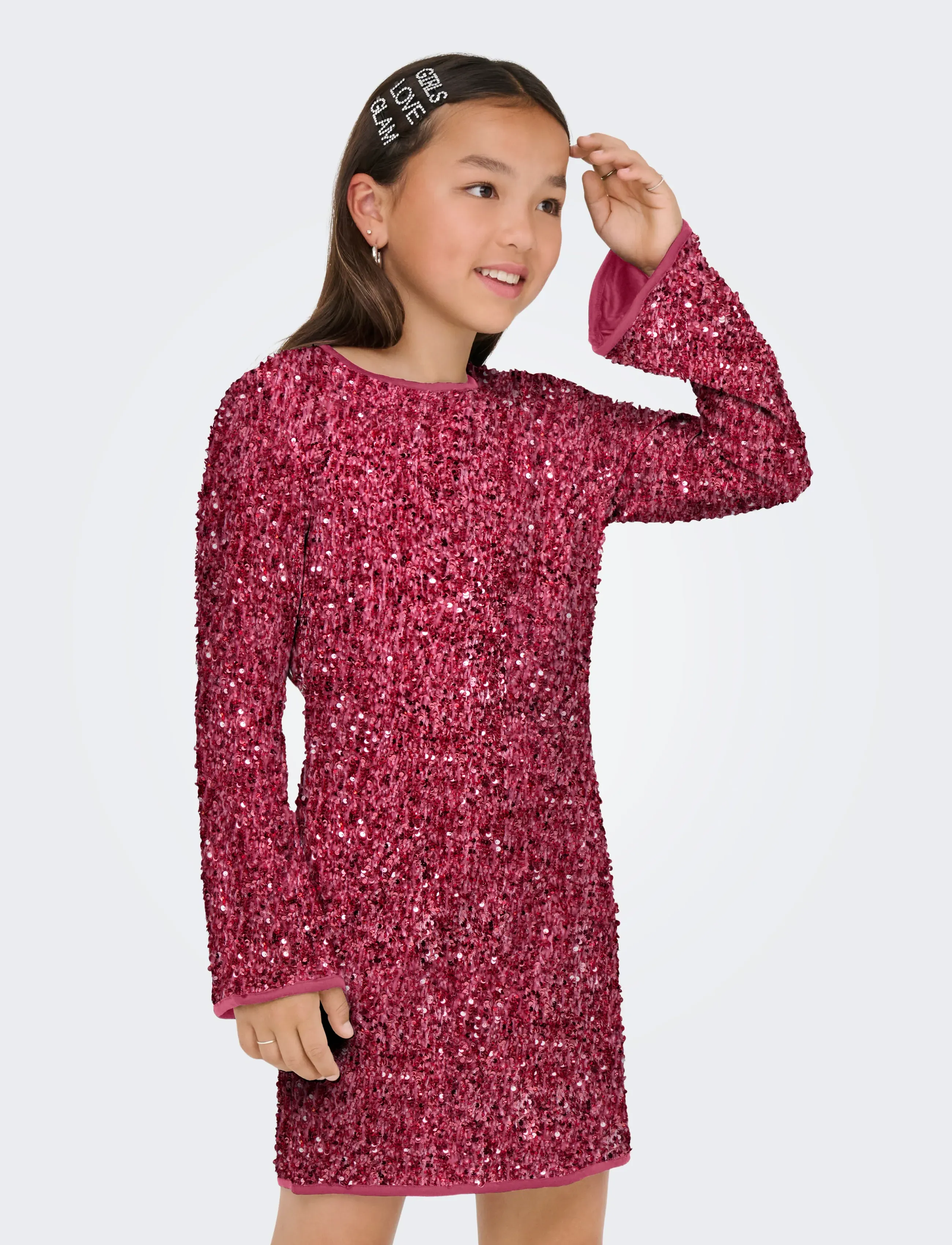 Kids Only KOGCONFIDENCE LIFE LS SEQ FLRD DRESS JRS - Dresses - ROSE WINE / pink/rose