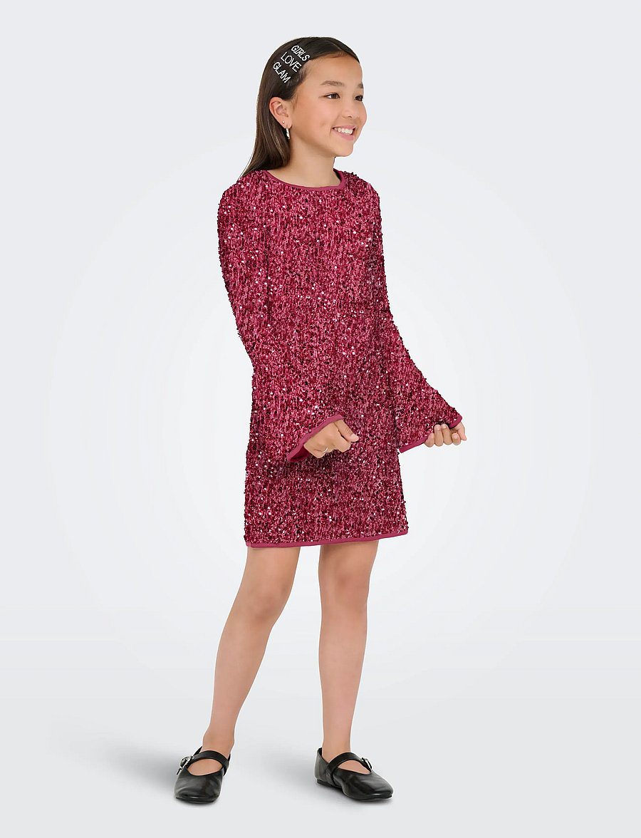 Kids Only - KOGCONFIDENCE LIFE LS SEQ FLRD DRESS JRS - partykleider - rose wine - 4
