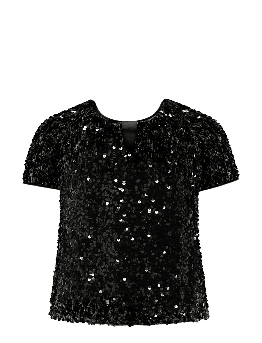 Kids Only - KOGCONFIDENCE LIFE SEQUIN S/S TOP JRS - kurzärmelige - black - 1