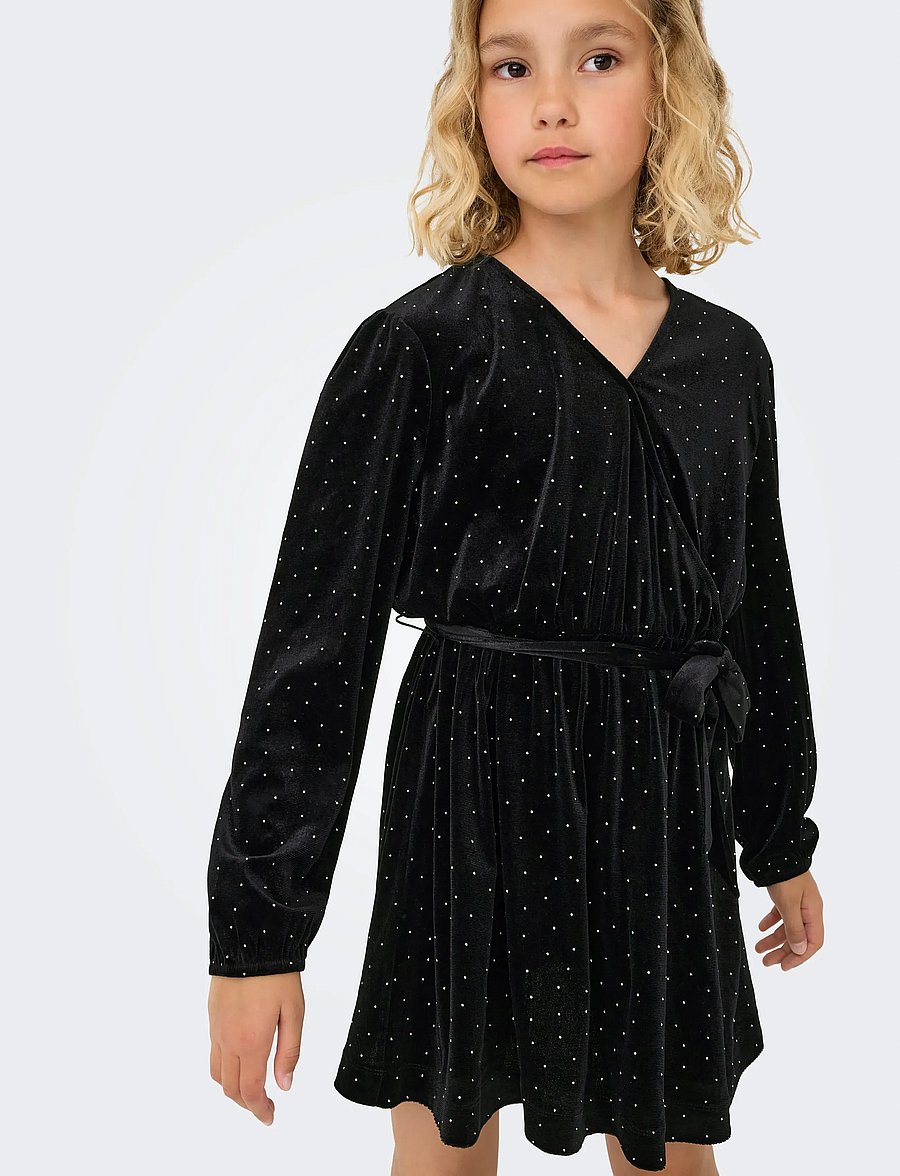 Kids Only - KOGVELLA L/S O-NECK VELVET DRESS JRS - robes de soirée - black - 4