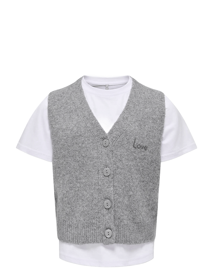 Kids Only - KOGCORINNE LIFE S/L 2 IN 1 VEST KNT - ensembles avec t-shirt à manches courtes - medium grey melange - 1
