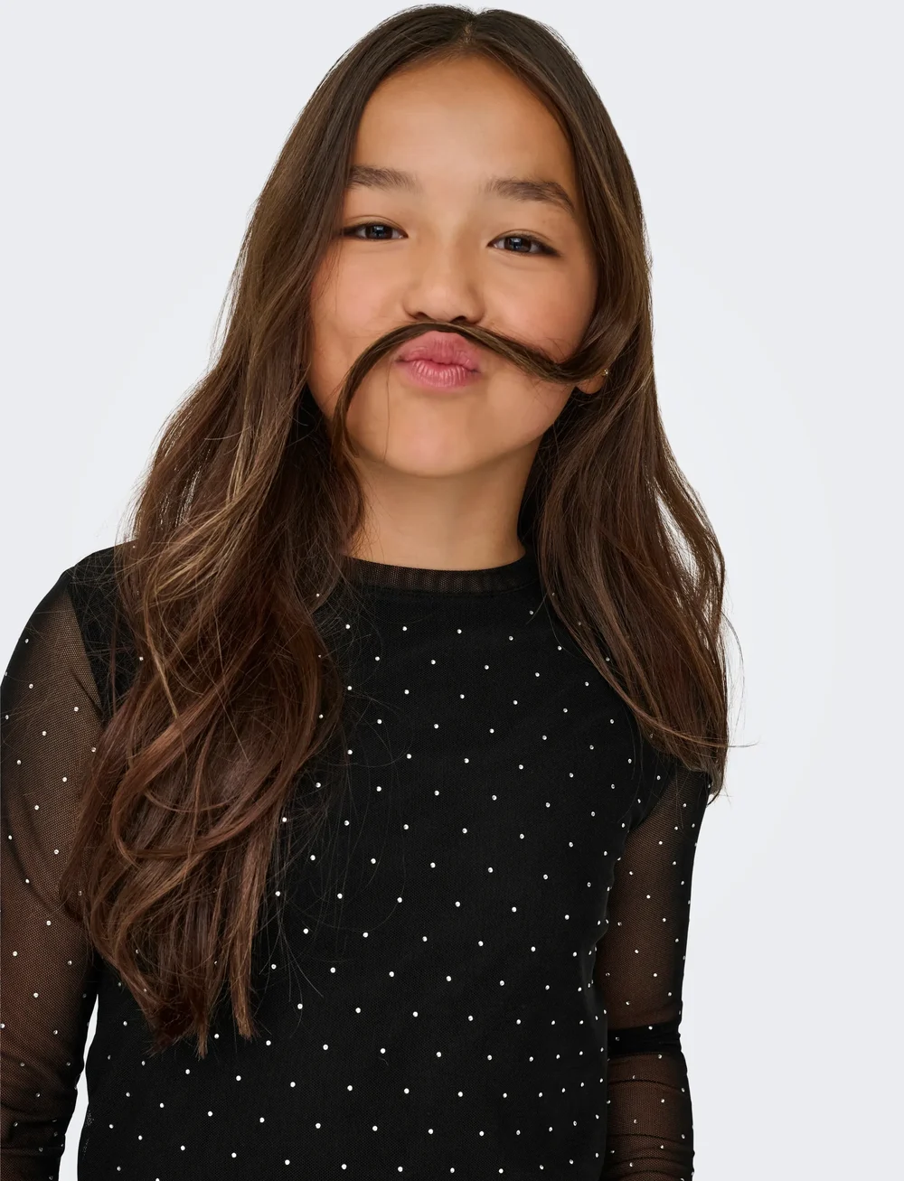 Kids Only - KOGJADA LIFE L/S RHINESTONE MESH TOP JRS - långärmade t-shirts - black - 4