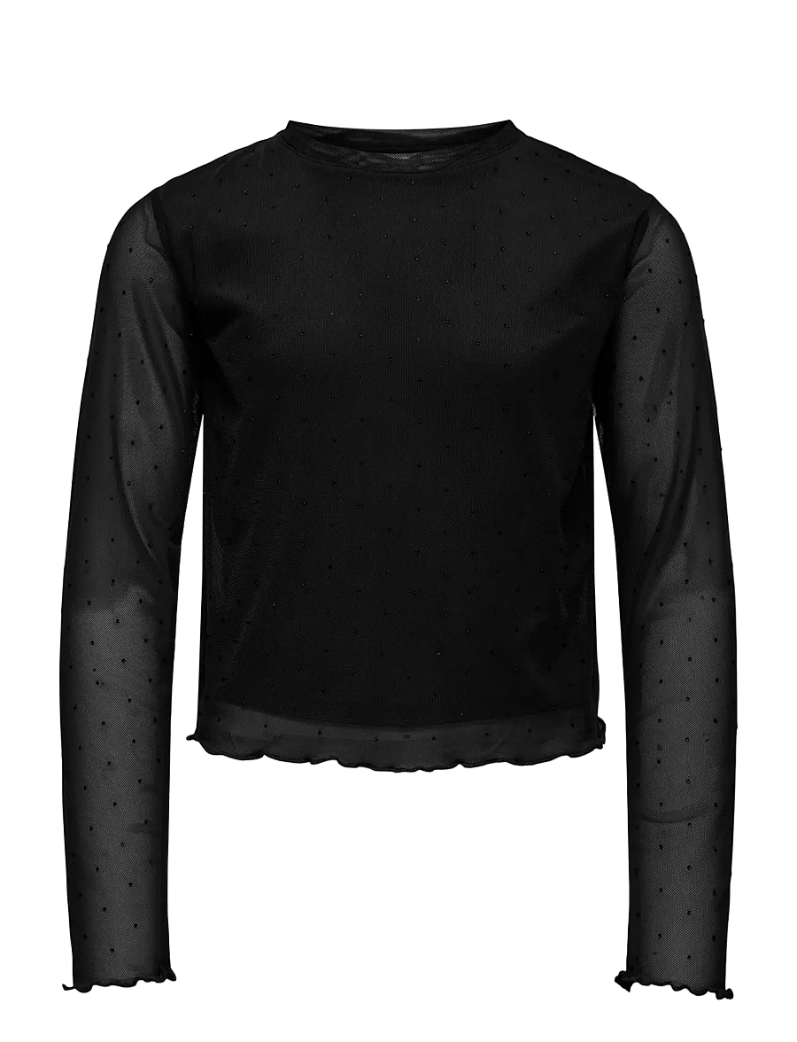 Kids Only - KOGJADA LIFE L/S RHINESTONE MESH TOP JRS - langærmede t-shirts - black - 1