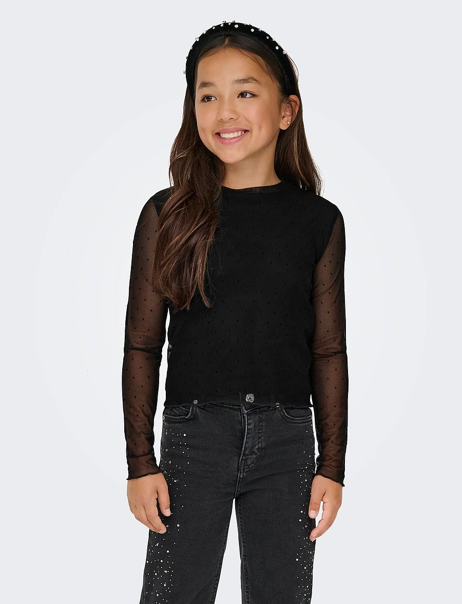 Kids Only - KOGJADA LIFE L/S RHINESTONE MESH TOP JRS - langærmede t-shirts - black - 0