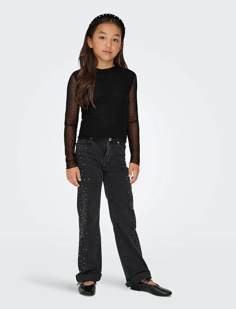 Kids Only - KOGJADA LIFE L/S RHINESTONE MESH TOP JRS - langærmede t-shirts - black - 4