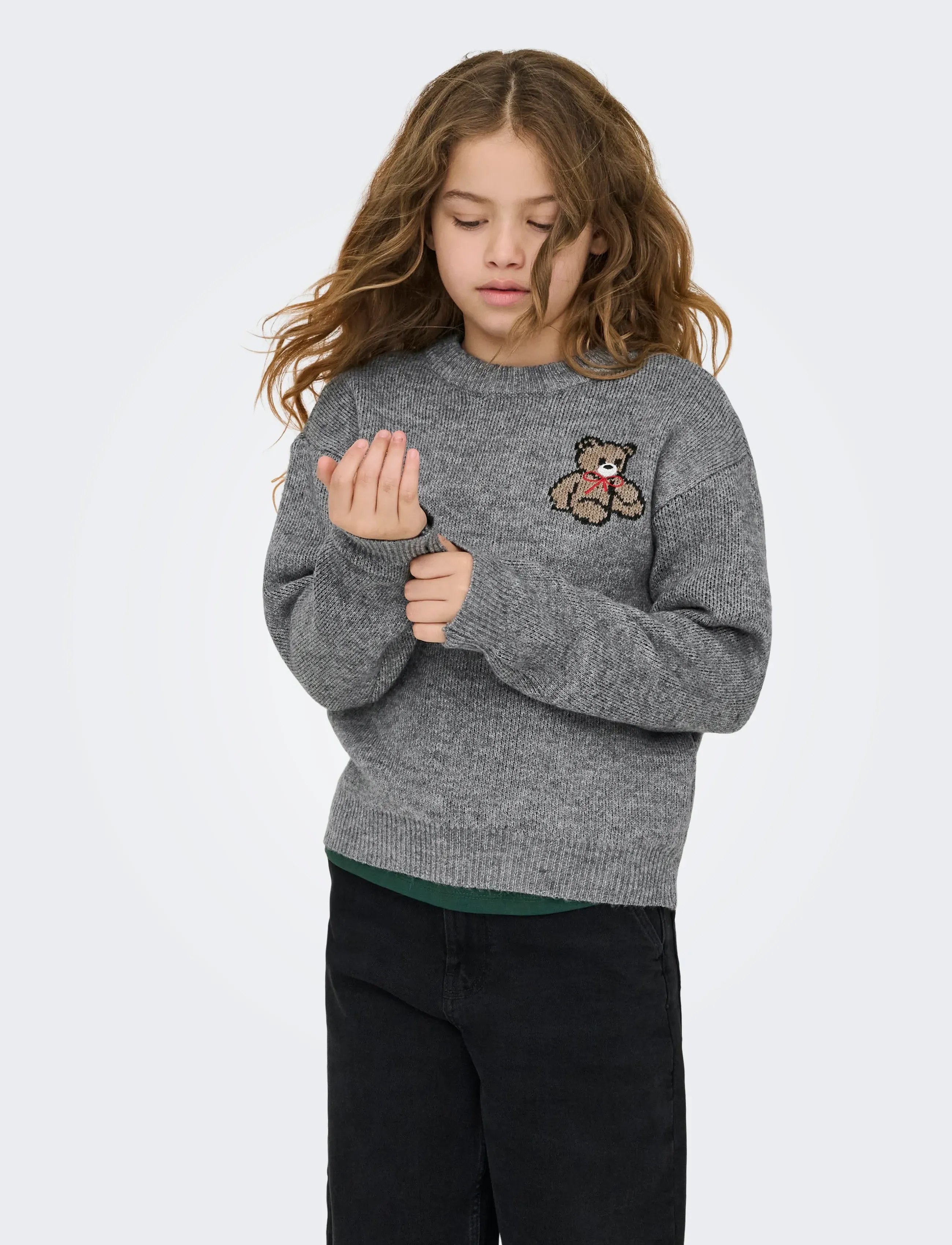 Kids Only Kogteddy L/S Pullover Knt Noos, 122-128, Grey, Strik > Pullovere, Børn