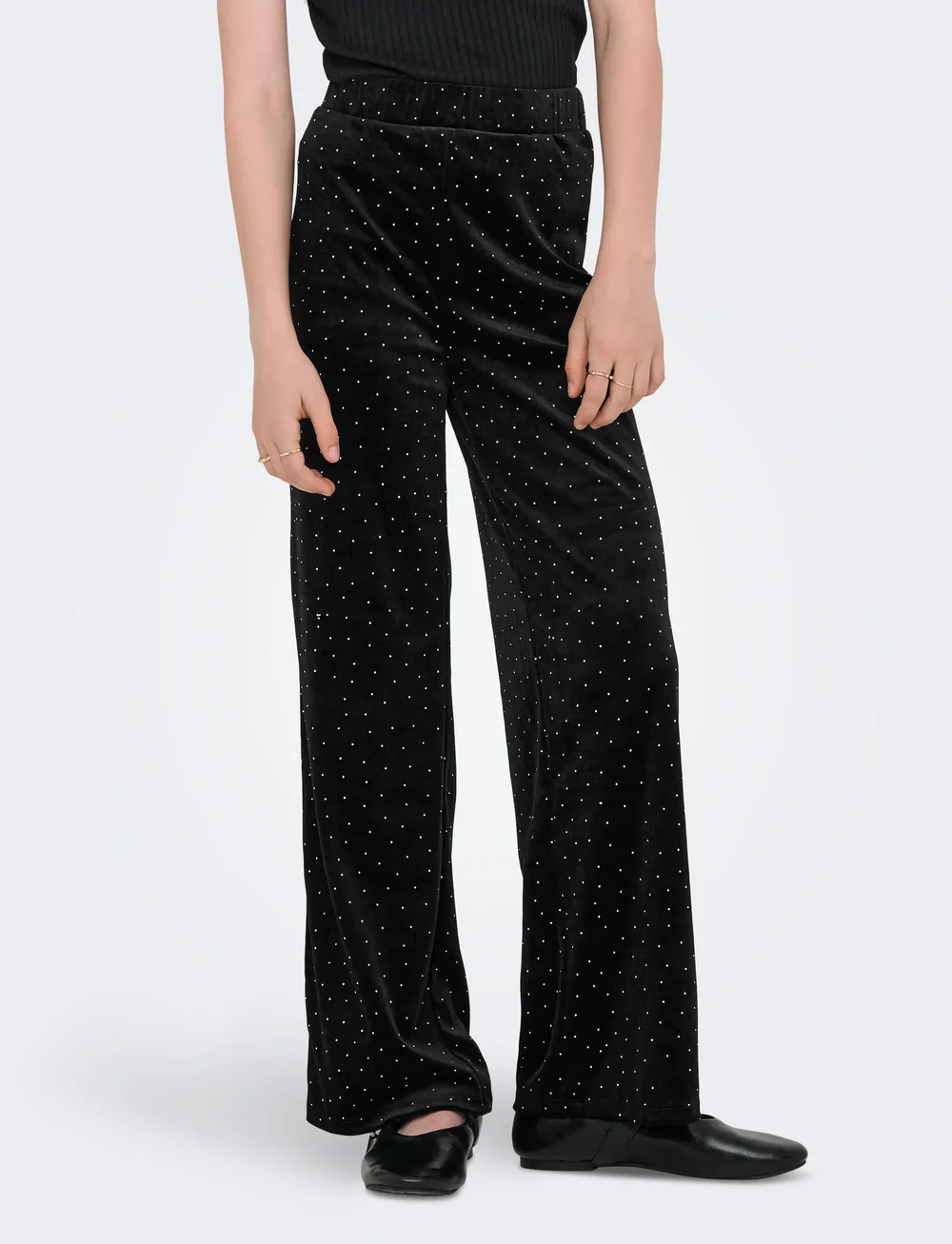 Kids Only - KOGVELLA VELVET WIDE PANT JRS - byxor - black - 0
