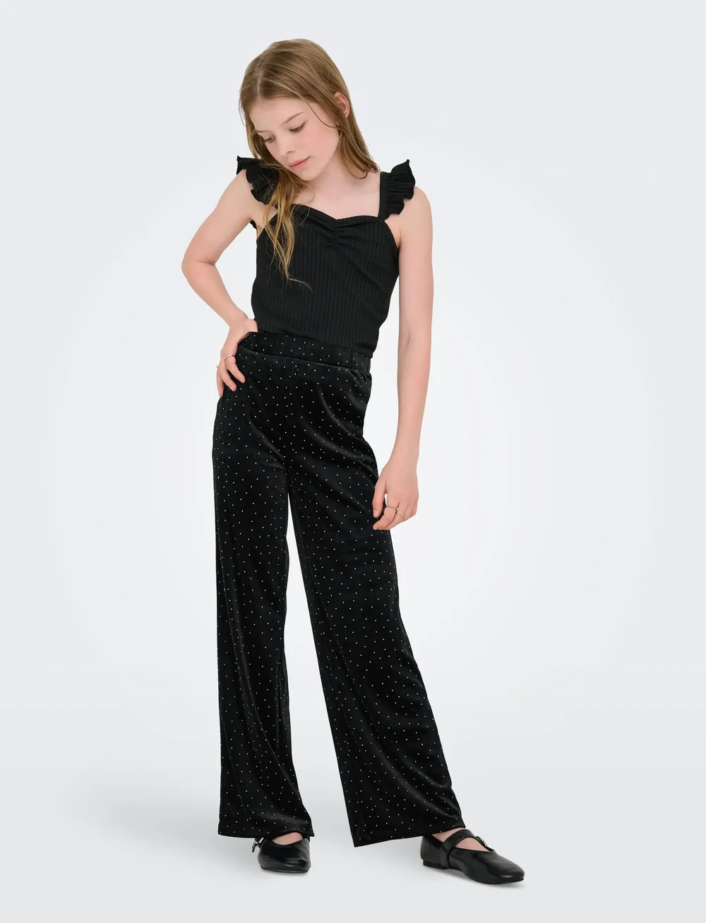 Kids Only - KOGVELLA VELVET WIDE PANT JRS - byxor - black - 4