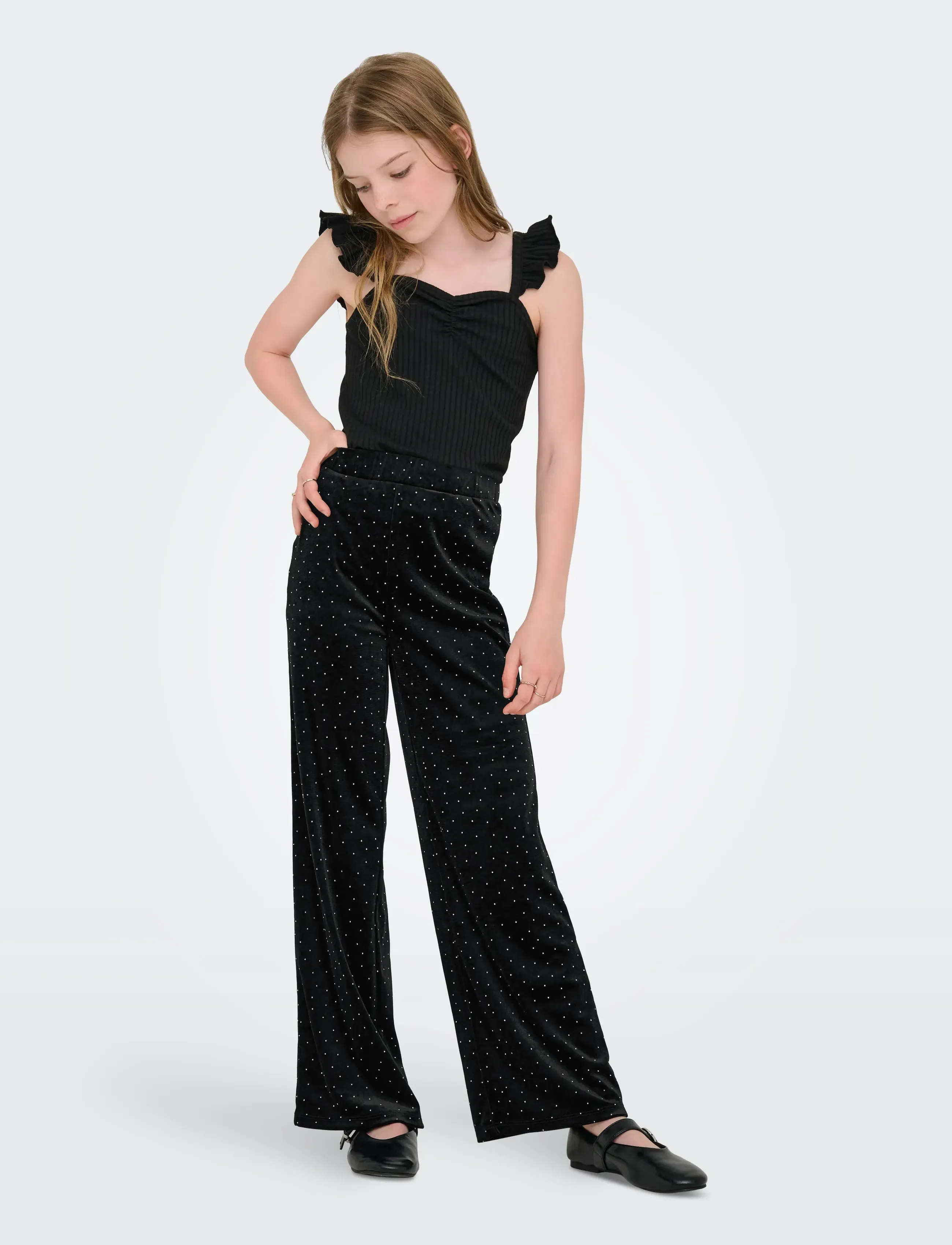 Kids Only - KOGVELLA VELVET WIDE PANT JRS - bukser - black - 4