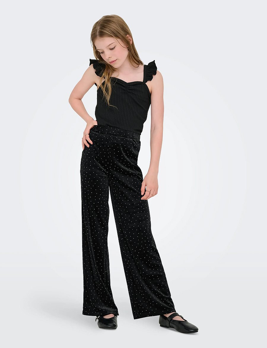 Kids Only - KOGVELLA VELVET WIDE PANT JRS - pantalons - black - 4