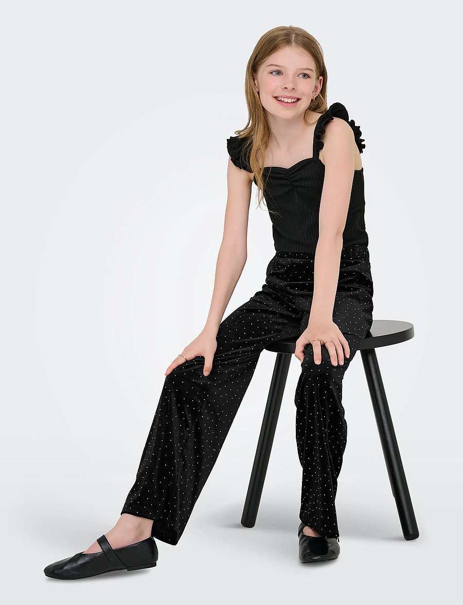 Kids Only - KOGVELLA VELVET WIDE PANT JRS - pantalons - black - 5