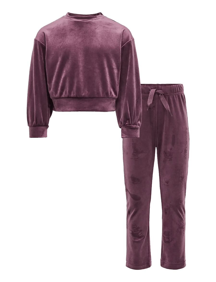 Kids Only - KMGREBEL VELVET ONECK SWEAT SET SWT - sportanzüge - winetasting - 0