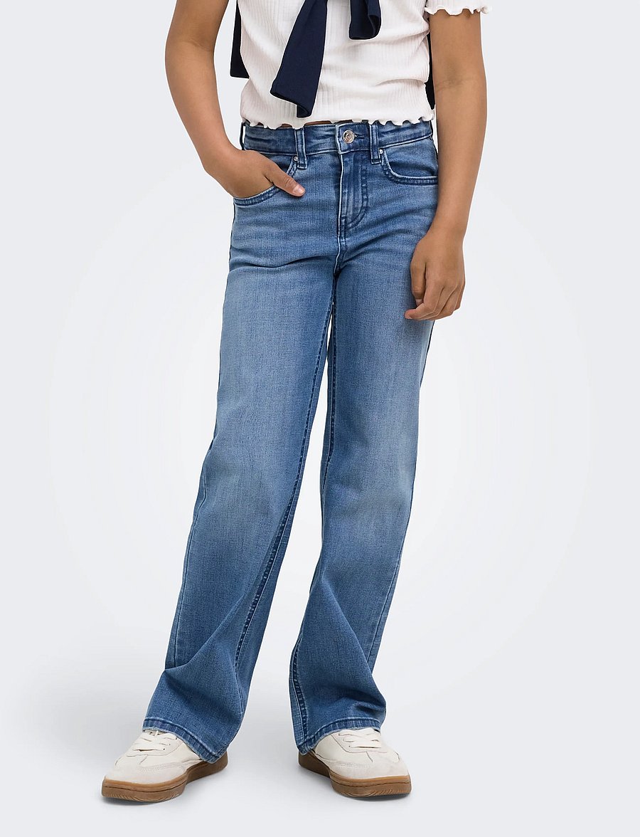 Kids Only - KOGJUICY-WAUW HW WIDE DNM GUA113 NOOS - hosen mit weitem bein - medium blue denim - 0