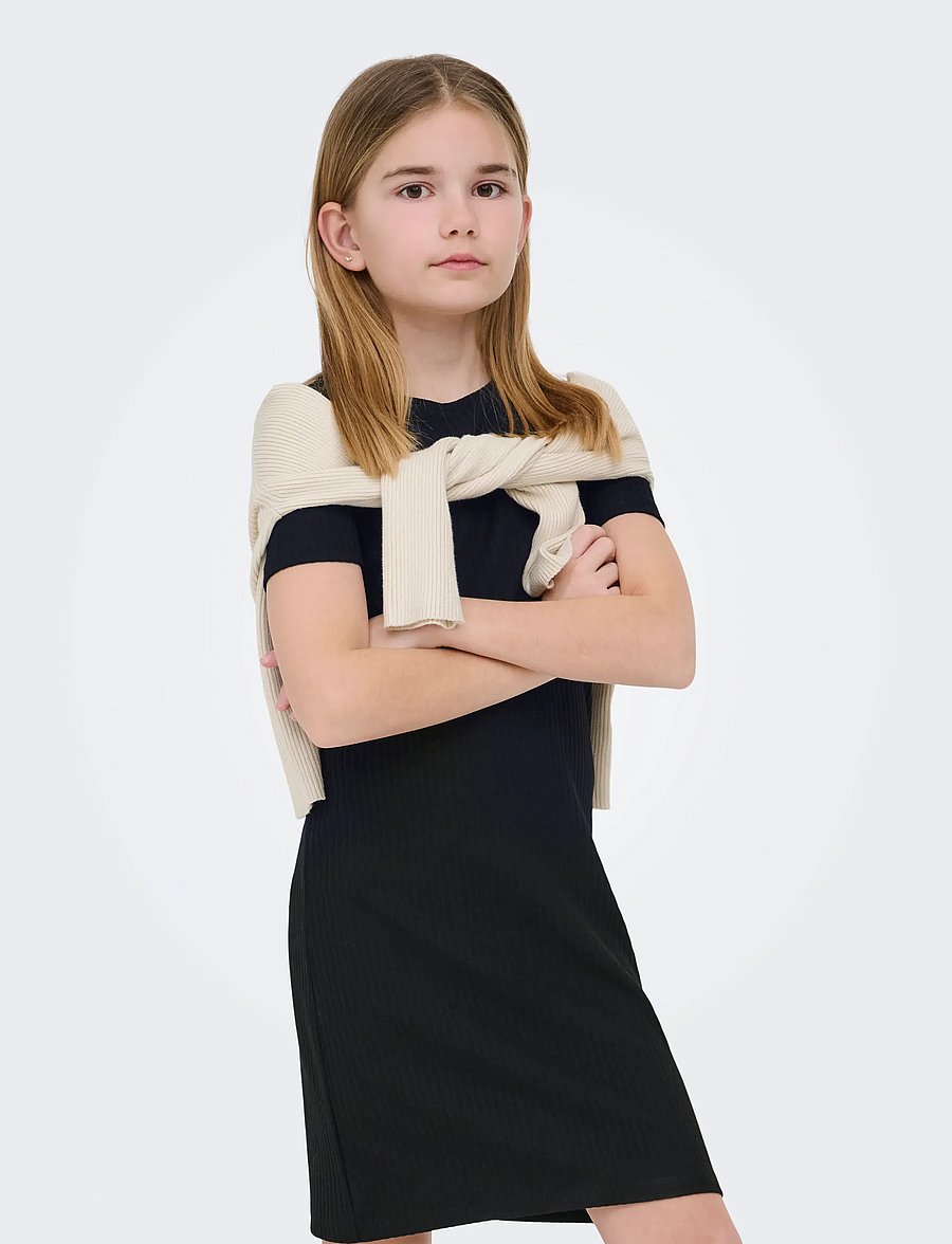 Kids Only - KOGNELLA S/S DRESS VD JRS NOOS - kurzärmelige freizeitkleider - black - 0