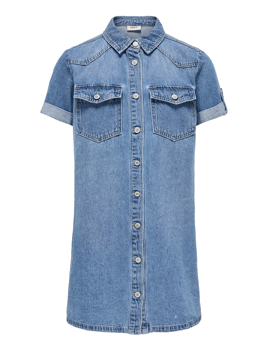 Kids Only - KOGLISA S/S DNM DRESS GUA - kurzärmelige freizeitkleider - medium blue denim - 0