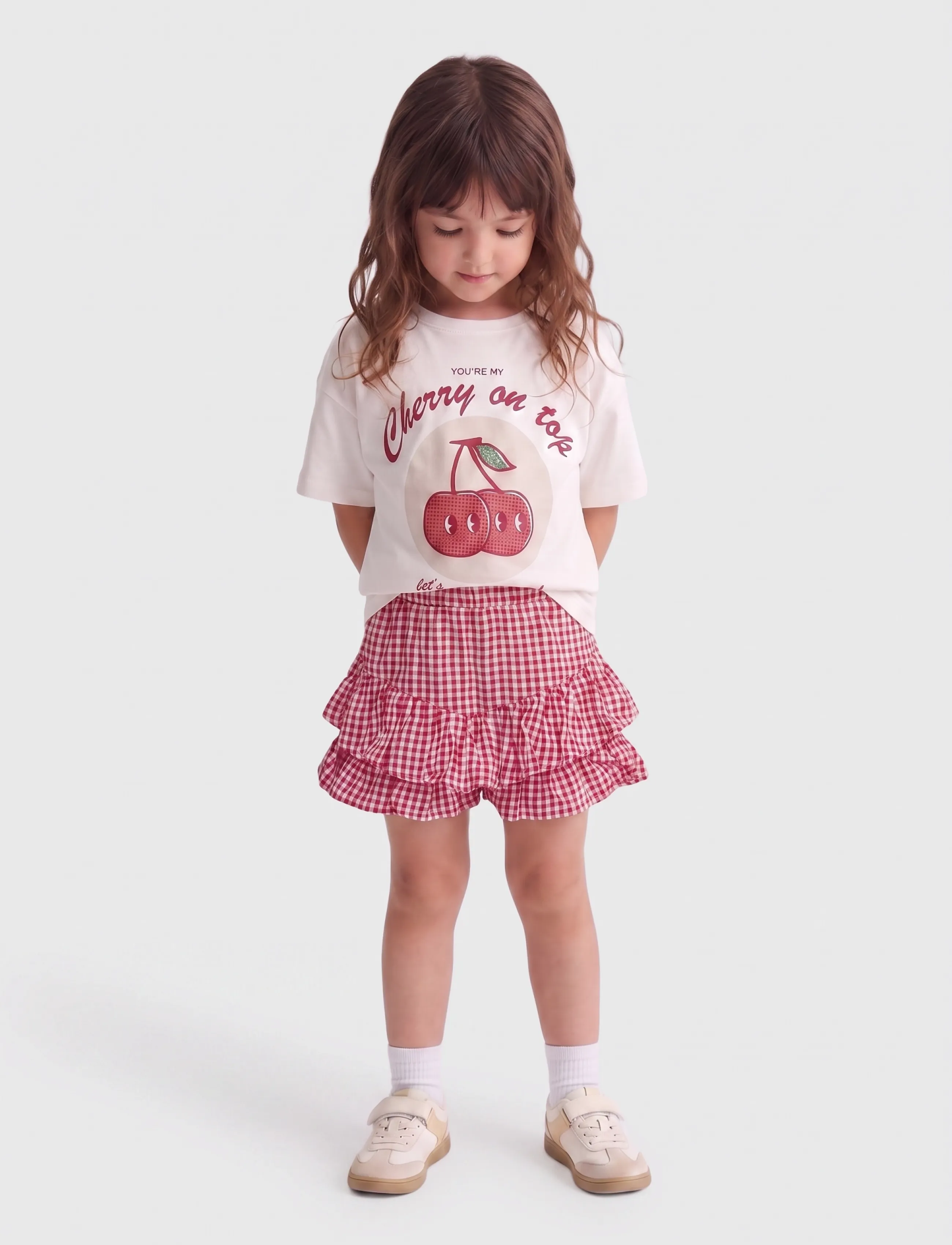 Kids Only - KMGFINA CERISE FRILL SKORT AOP WVN - püksseelikud - barbados cherry - 4