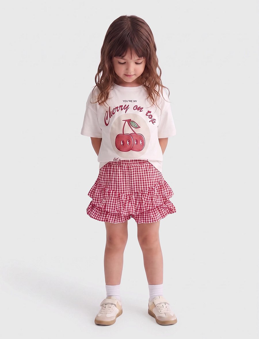 Kids Only - KMGFINA CERISE FRILL SKORT AOP WVN - püksseelikud - barbados cherry - 4