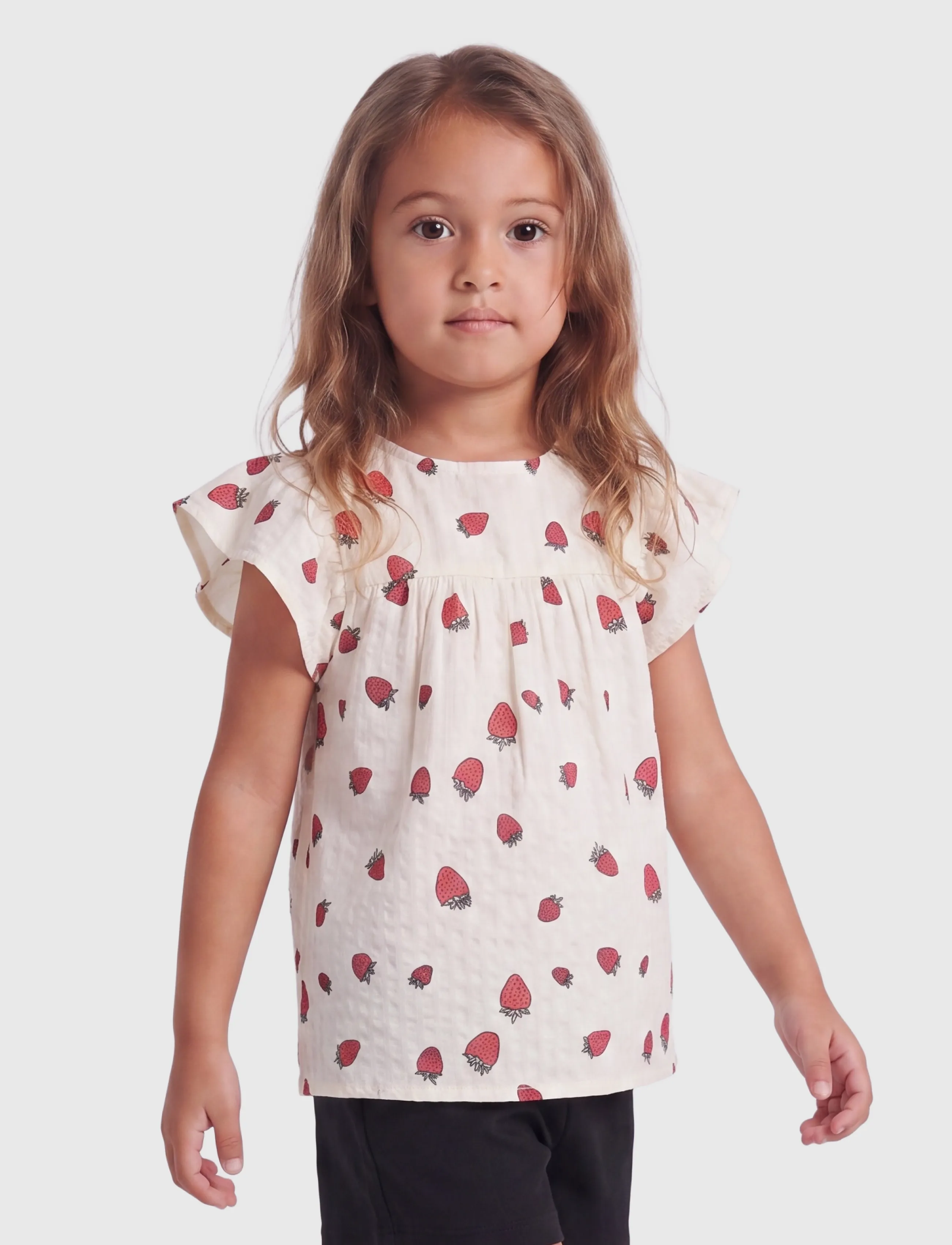 Kids Only KMGFINA CERISE SS TOP AOP WVN - Pluusid ja tuunikad - TOFU / cream