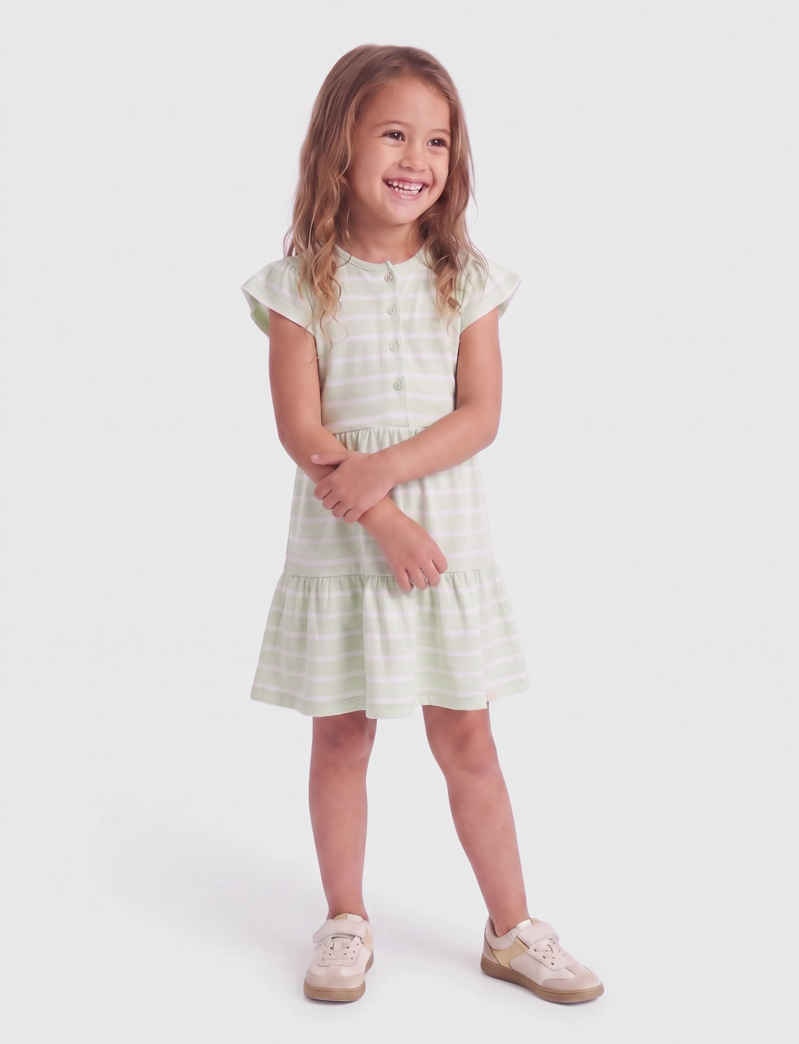 Kids Only KMGKALINKA LIFE SS STRIPED DRESS JRS - Freizeitkleider - GREEN LILY / green