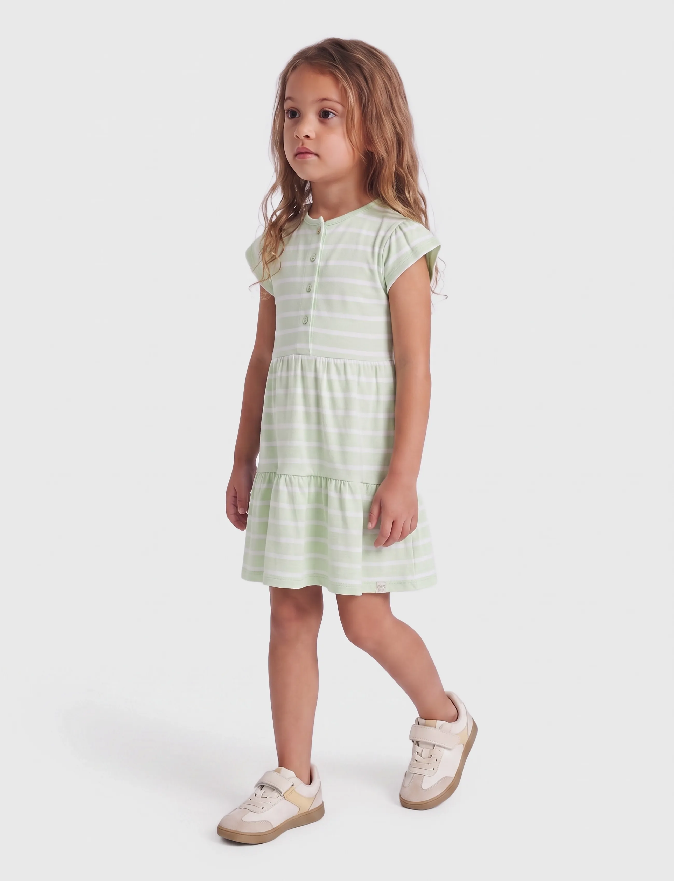 Kids Only - KMGKALINKA LIFE SS STRIPED DRESS JRS - lühikeste varrukatega vabaajakleidid - green lily - 4