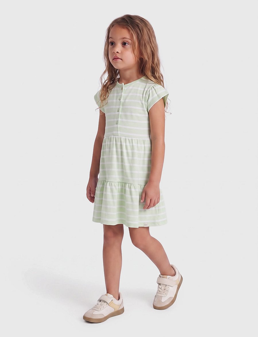 Kids Only - KMGKALINKA LIFE SS STRIPED DRESS JRS - lühikeste varrukatega vabaajakleidid - green lily - 4