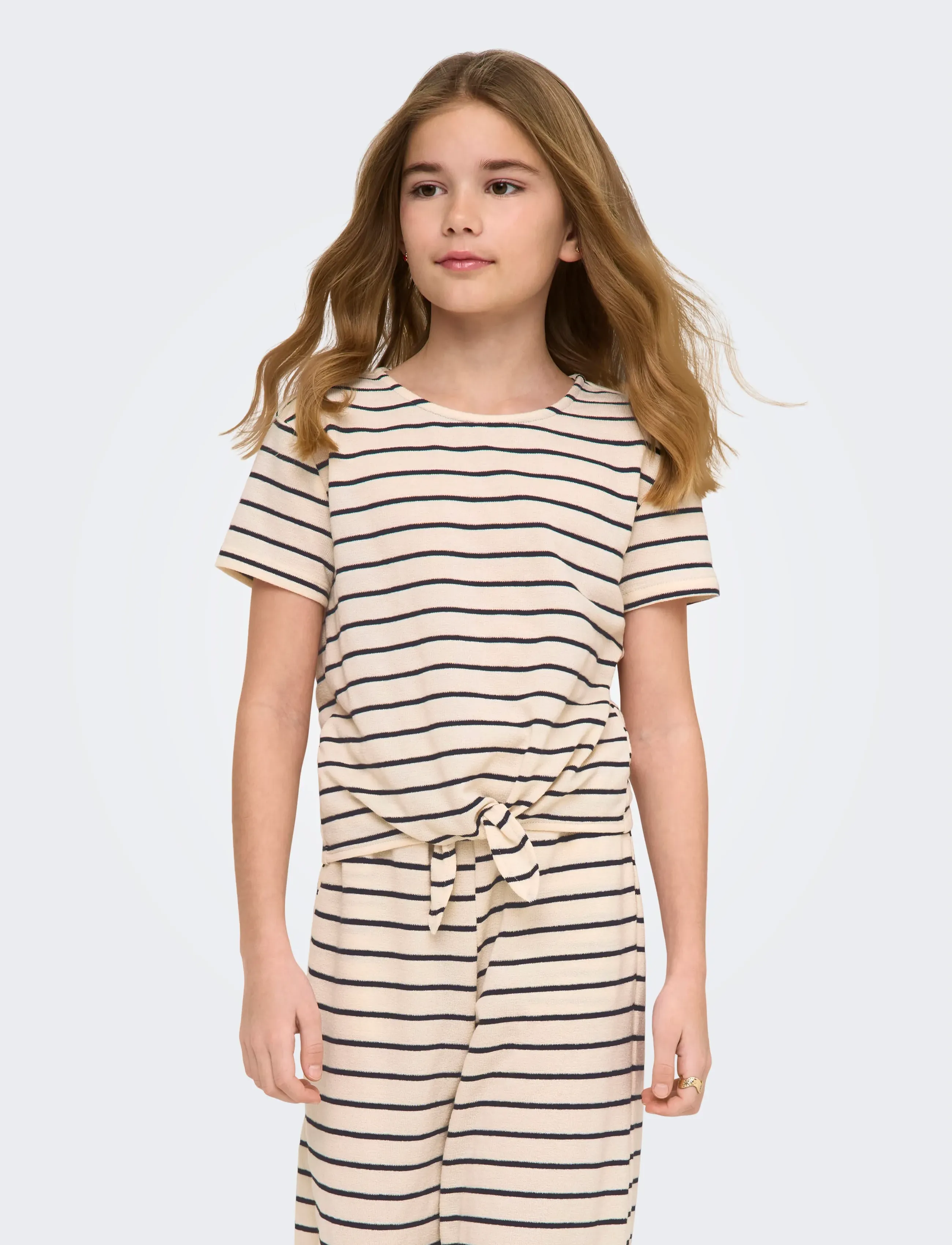 Kids Only KOGJANA SS STRIPED KNOT TOP JRS - Kurzärmelige - TOFU / beige