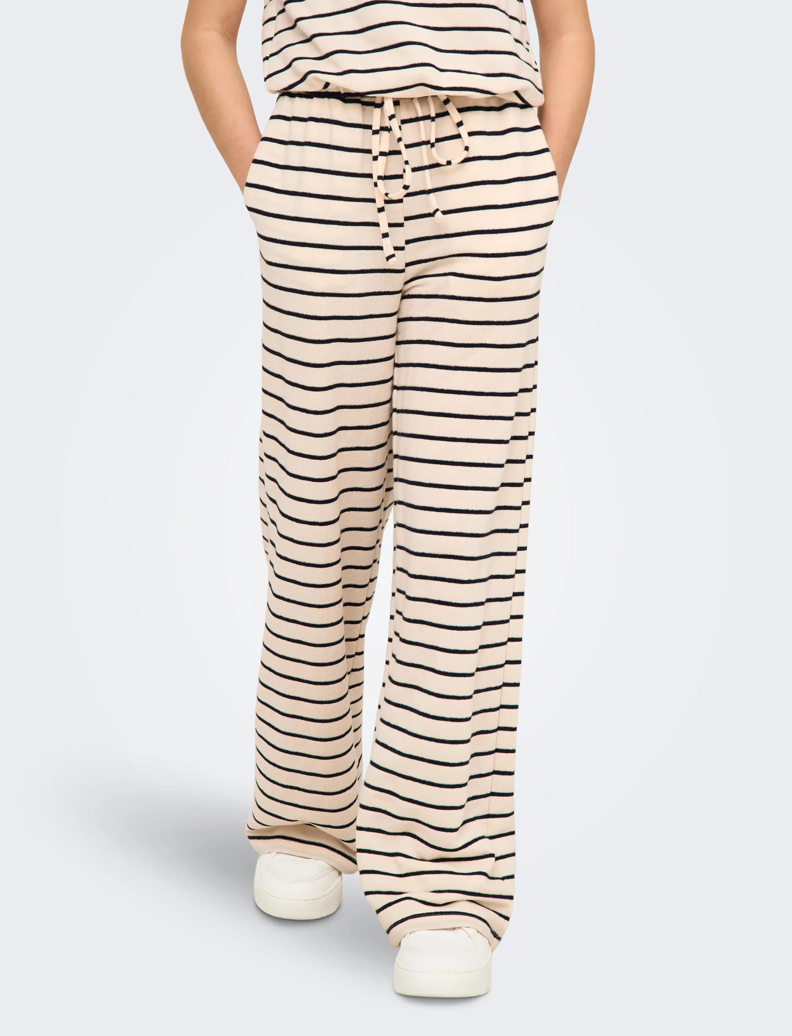 Kids Only KOGJANA STRIPED WIDE PANT JRS - Mjukisbyxor - TOFU / cream