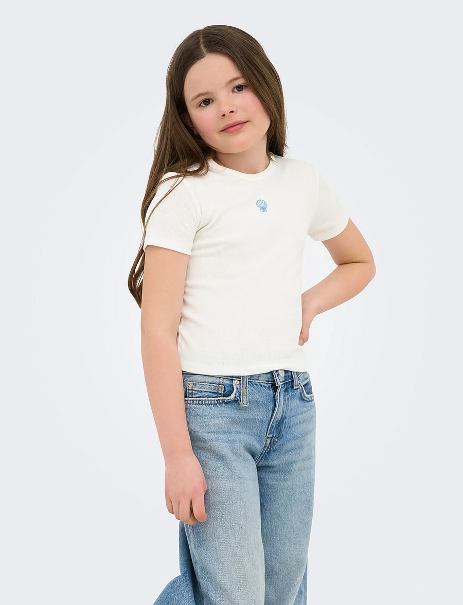 Kids Only - KOGELVA JUNE EMB S/S TEE CS JRS - lühikeste varrukatega t-särgid - cloud dancer - 0