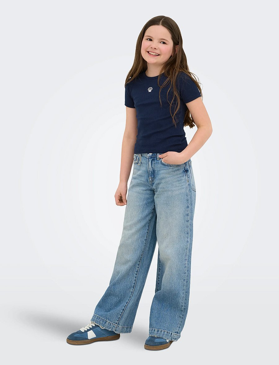 Kids Only - KOGELVA JUNE EMB S/S TEE CS JRS - lühikeste varrukatega t-särgid - navy blazer - 4
