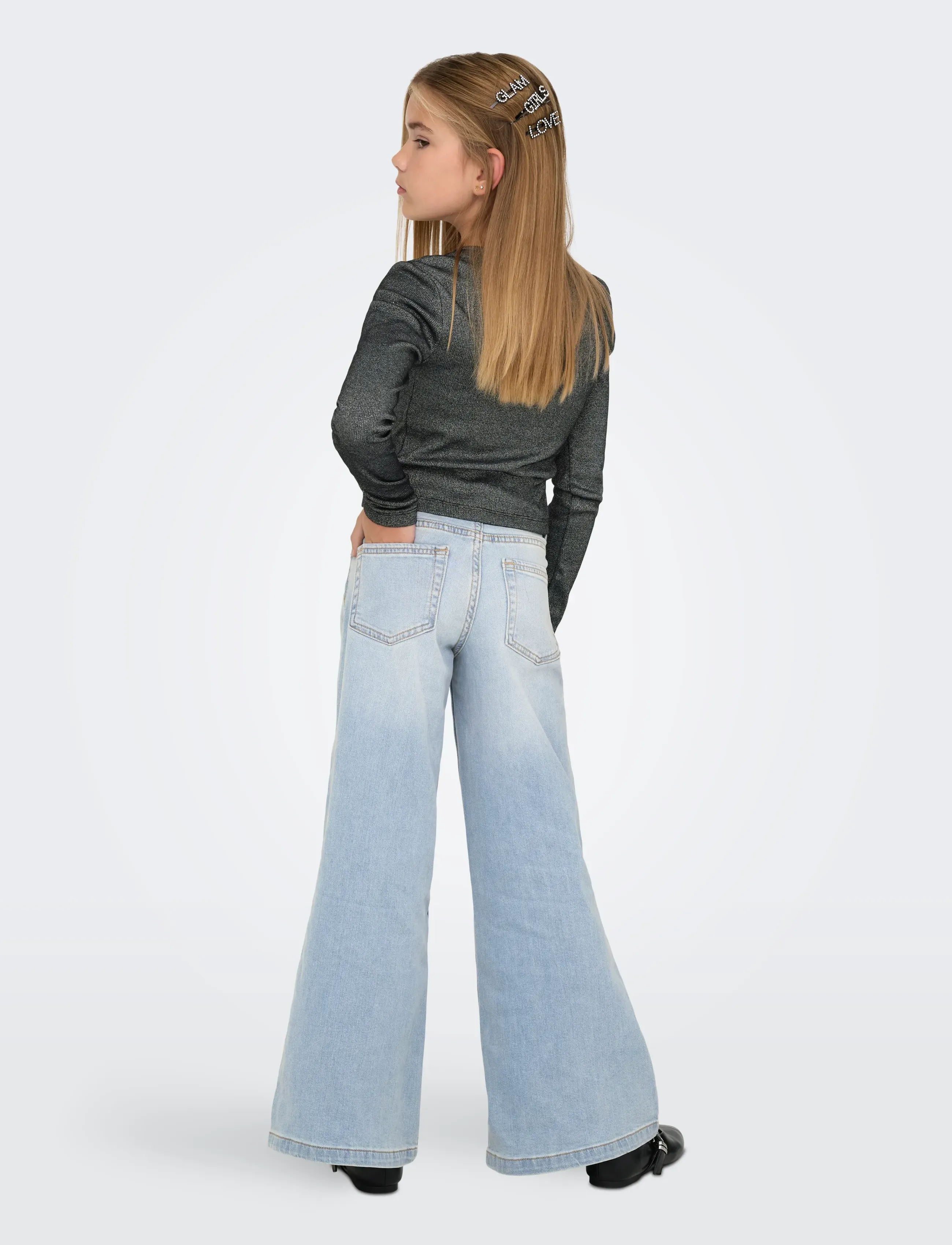 Kids Only - KOGCALIFORNIA MW WIDE FLARED AKM217 NOOS - hosen mit weitem bein - light blue denim - 3