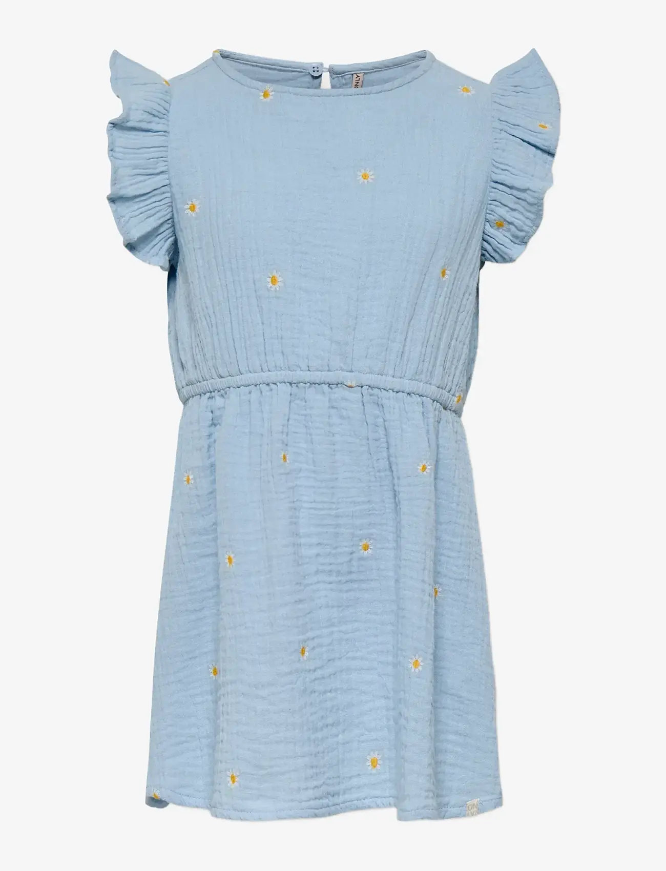 Kids Only - KMGTHYRA SL EMB FRILL DRESS WVN - sukienki dla dziewczynek z krótkim rękawem - cashmere blue - 0