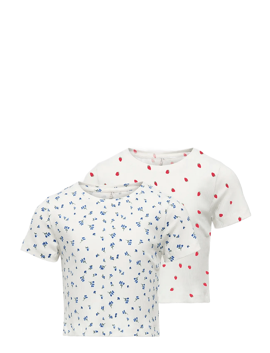 Kids Only - KOGBELLA LIFE SHT AOP S/S TOP JRS 2-PACK - kortærmede t-shirts - cloud dancer - 0