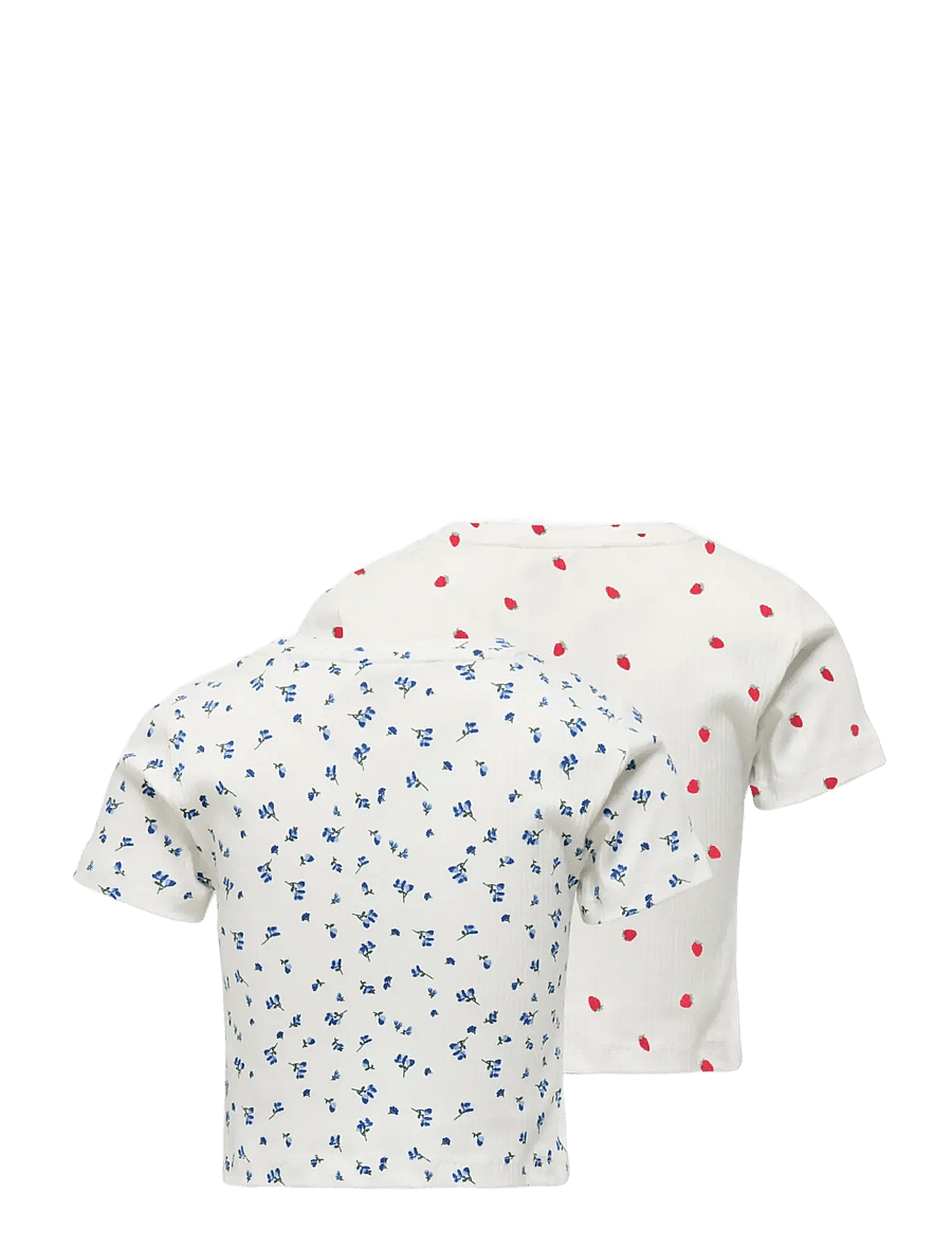 Kids Only - KOGBELLA LIFE SHT AOP S/S TOP JRS 2-PACK - kortærmede t-shirts - cloud dancer - 1