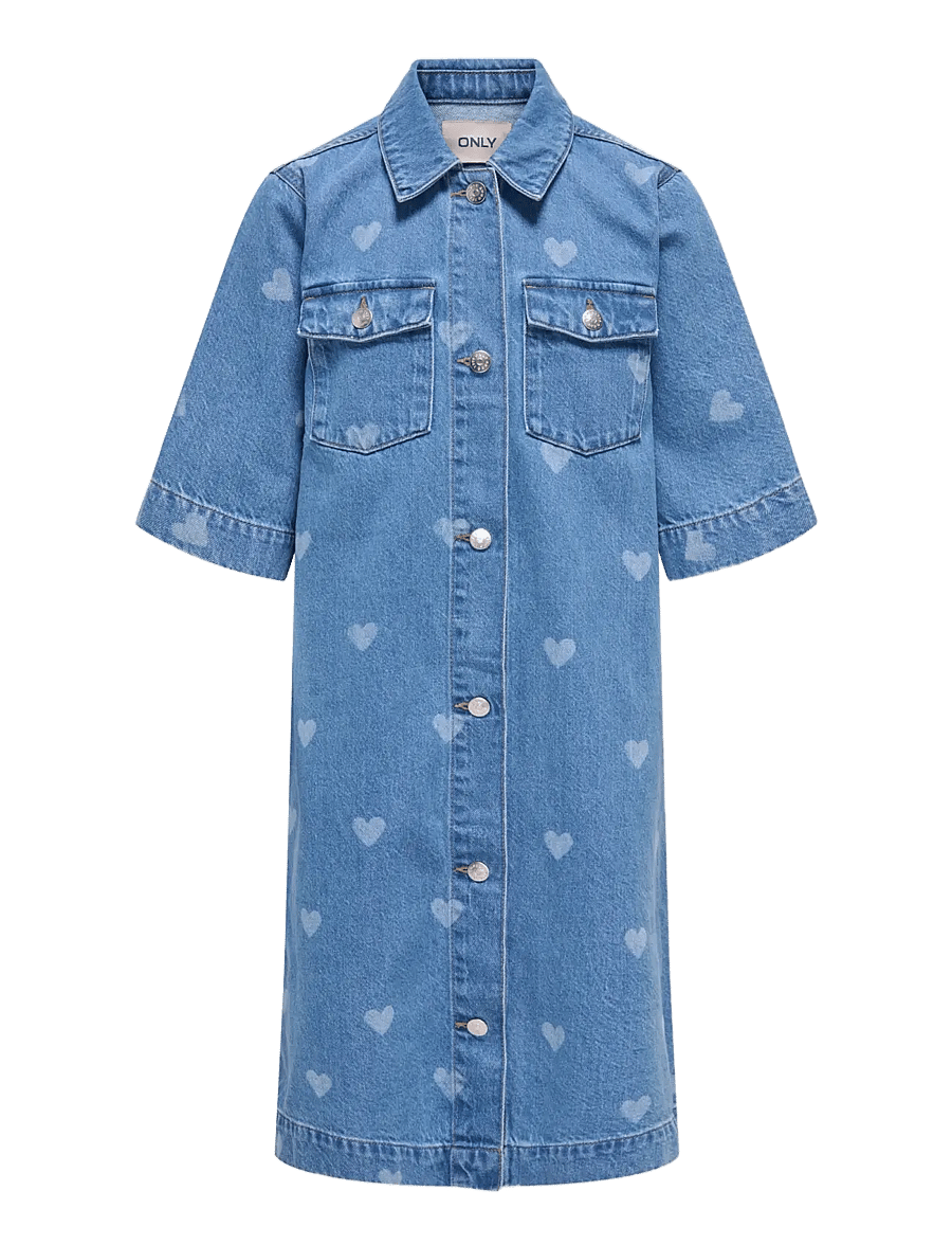 Kids Only - KOGLOVA SS HEART DNM DRESS - kortærmede hverdagskjoler - medium blue denim - 0